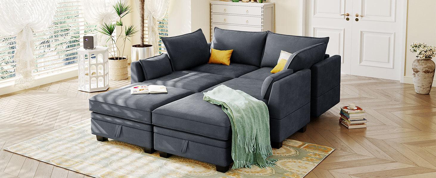 Modern Large U-Shape Modular Sectional Sofa,  Convertible Sofa Bed with Reversible Chaise for Living Room,Storage Seat