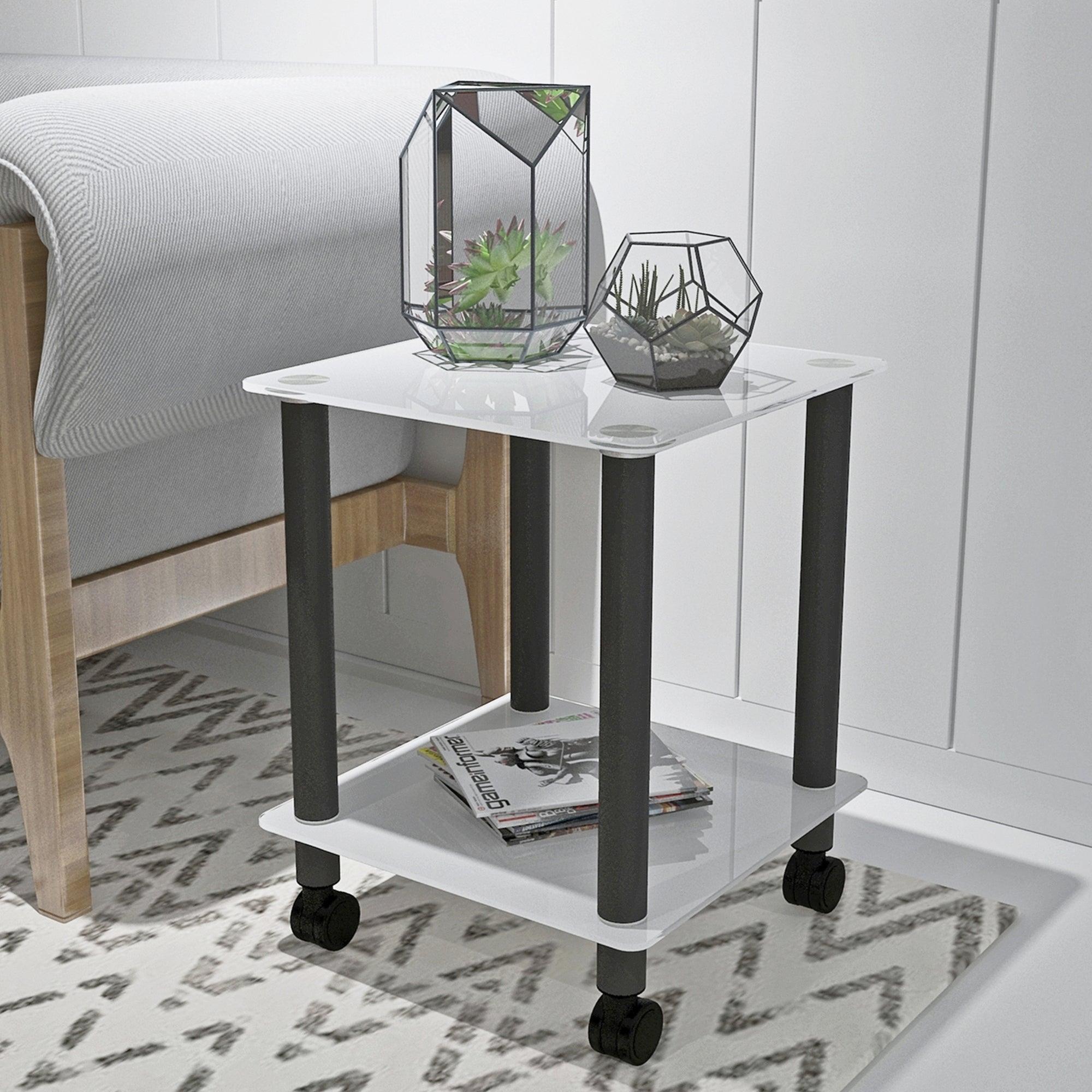 1-Piece White+Black Side Table , 2-Tier Space End Table ,Modern Night Stand, Sofa table, Side Table withStorage Shelve