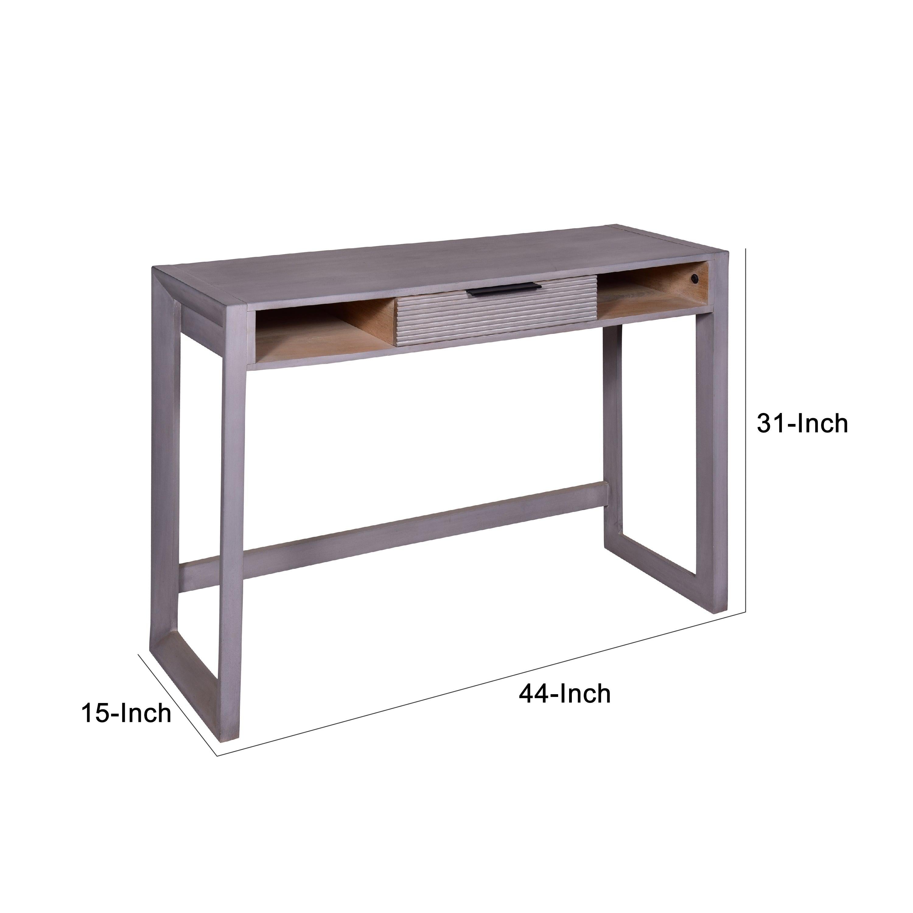 44 Inch Minimalist Single Drawer, MaWood, Entryway Console Table Desk, Textured Groove Lines, Gray