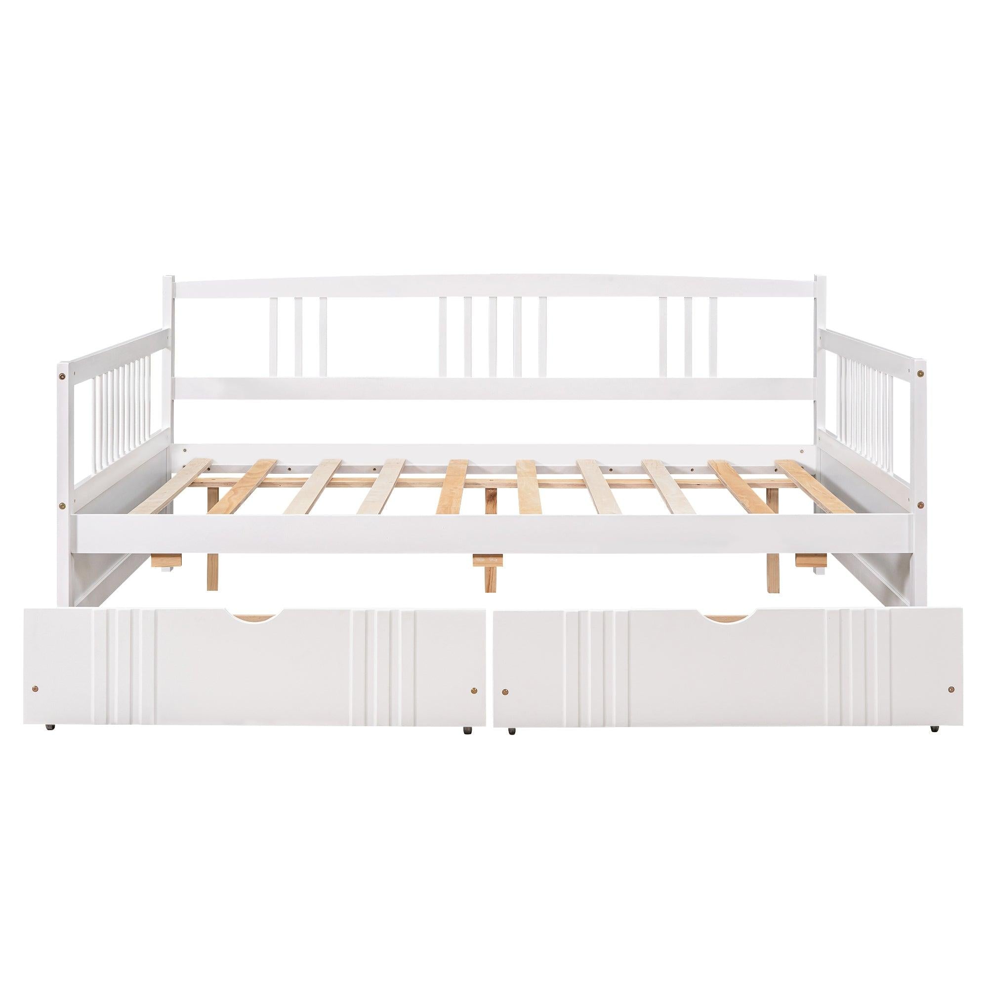 Twin Size Daybed Wood Bed with Two Drawers,White