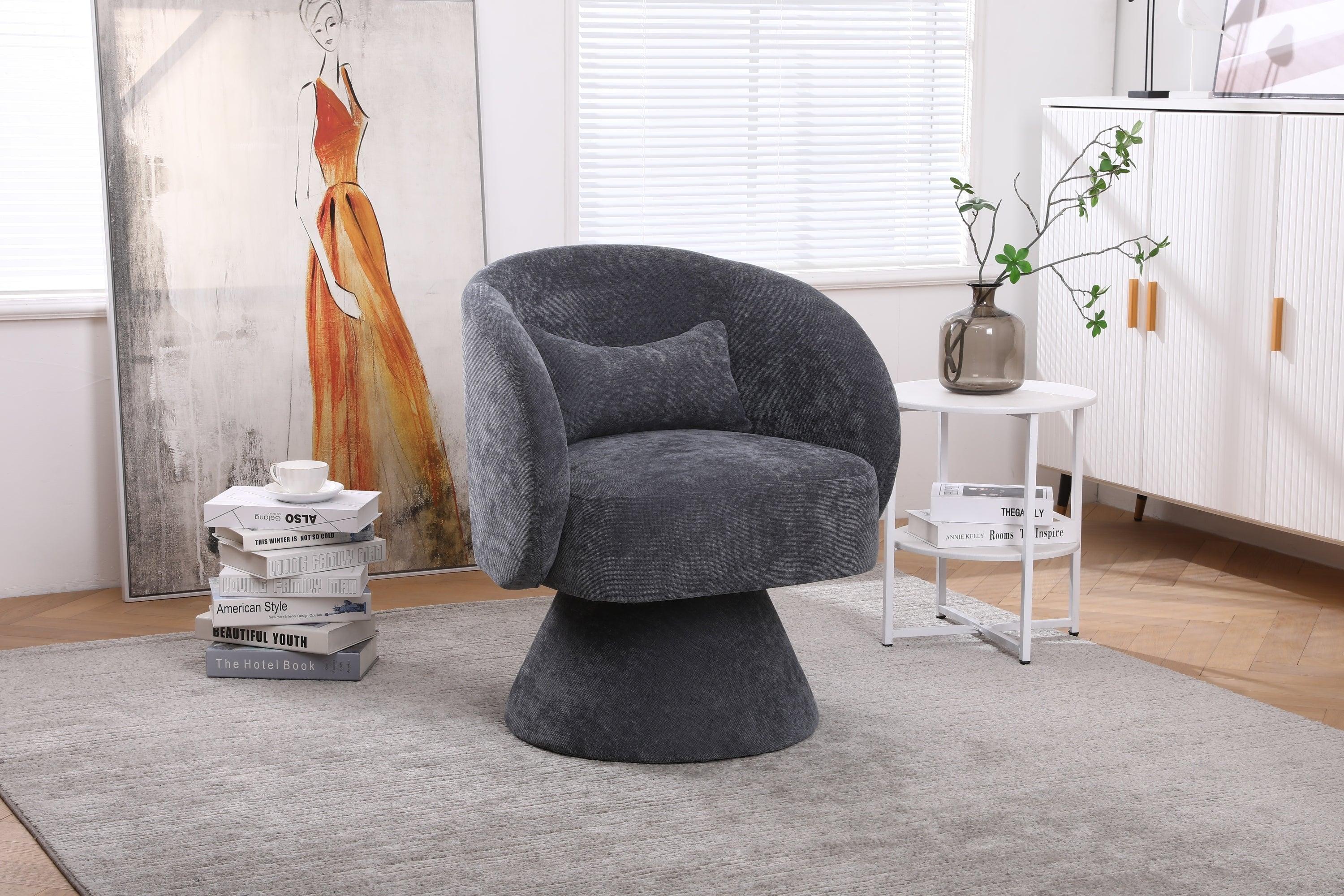 Swivel Accent Chair Armchair, Round Barrel Chair in Fabric for Living Room Bedroom(Dark Grey)