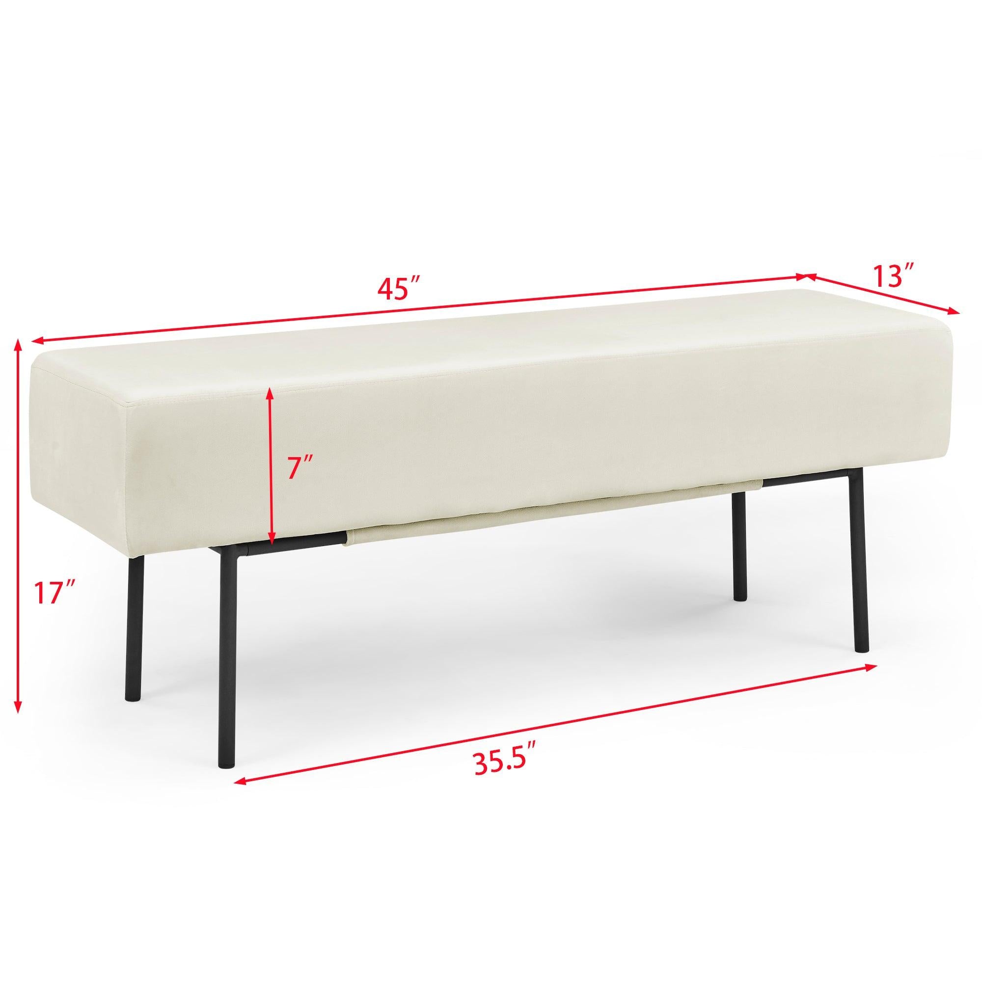 Contemporary Style Bedroom Velvet Upholstered Bench, Beige,( 45'' x13''x 17''）