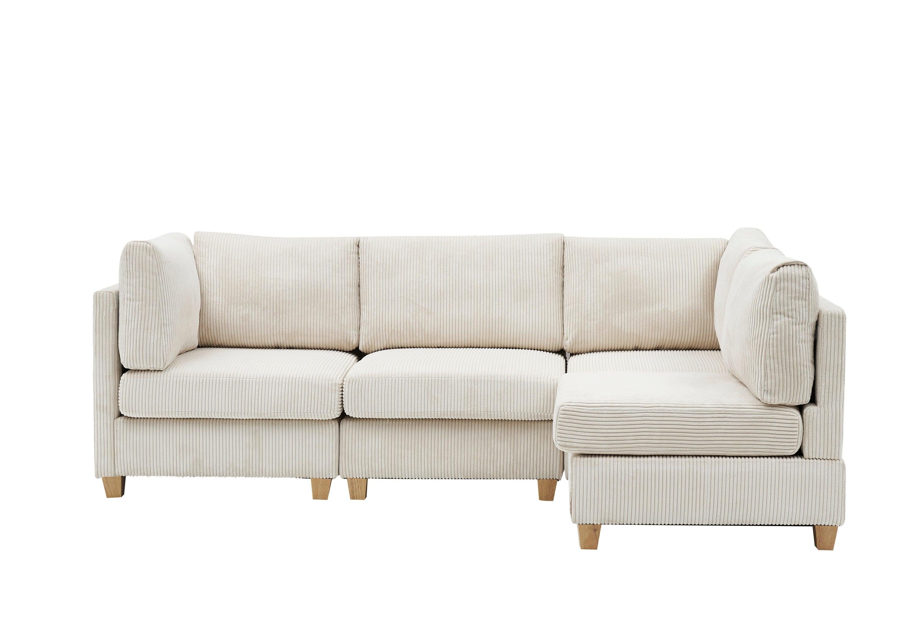 Modern Beige Convertible L Shape Sofa Corduroy Fabric Comfortable Multi-person Combination Living Room Sofa Furniture