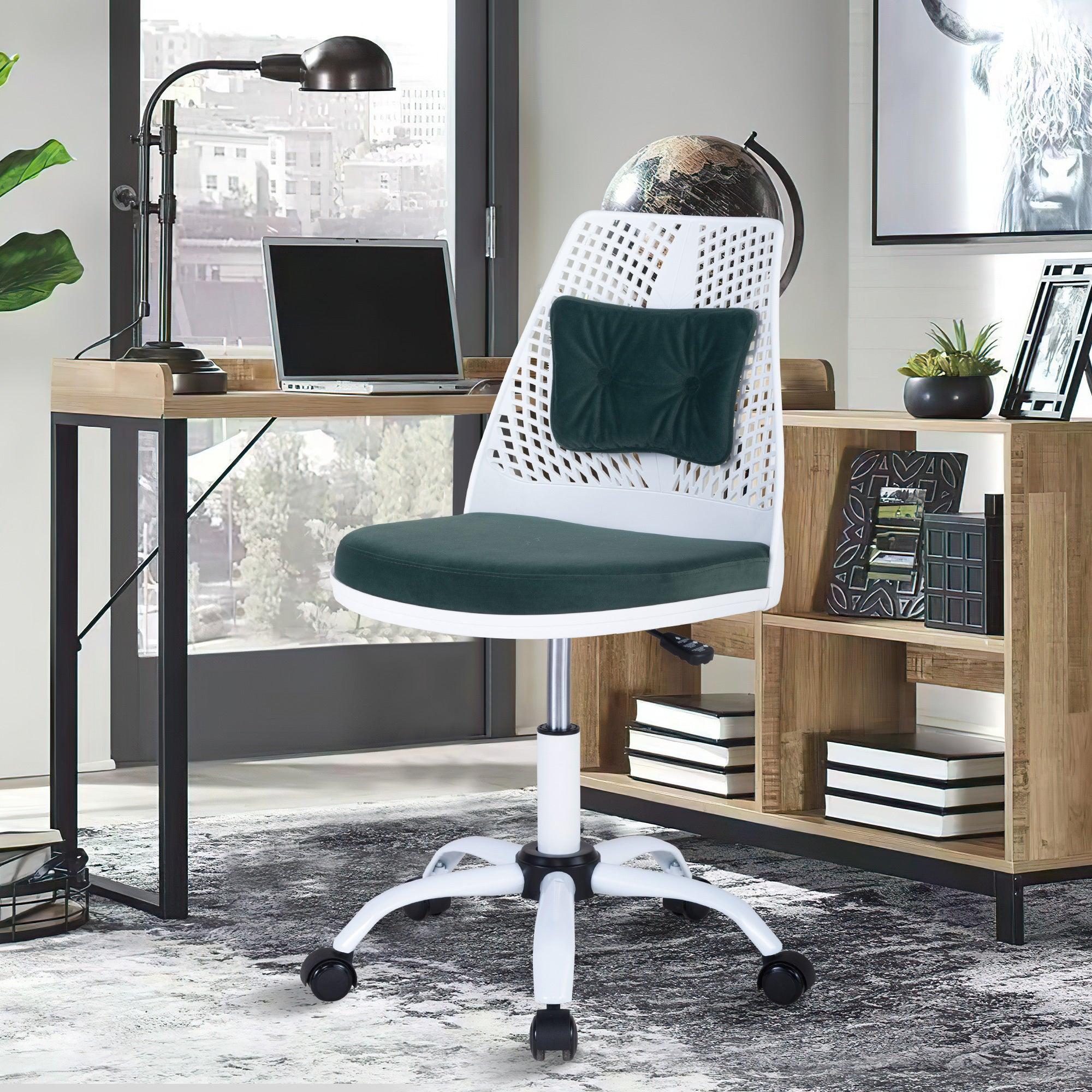 Office Task Desk Chair Swivel Home Comfort Chairs,Adjustable Height with ample lumbar support,White+Green