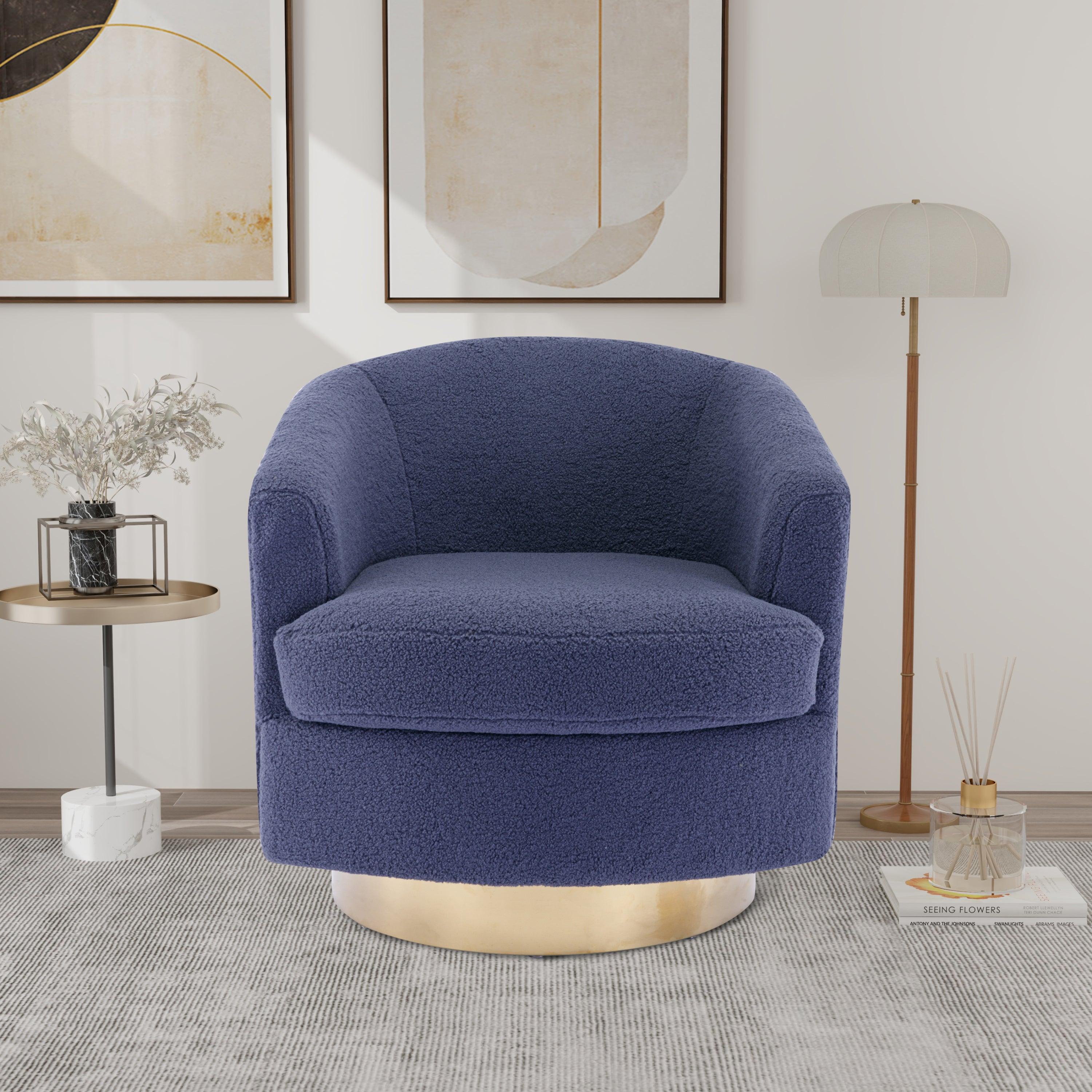 30.7''W Boucle Swivel Accent Barrel ChairModern Comfy Sofa With Gold Stainless Steel Base for Living Room, 360 Degree Club Arm Chair for Nursery Bedroom Living Room Lounge Hotel (Navy Boucle)