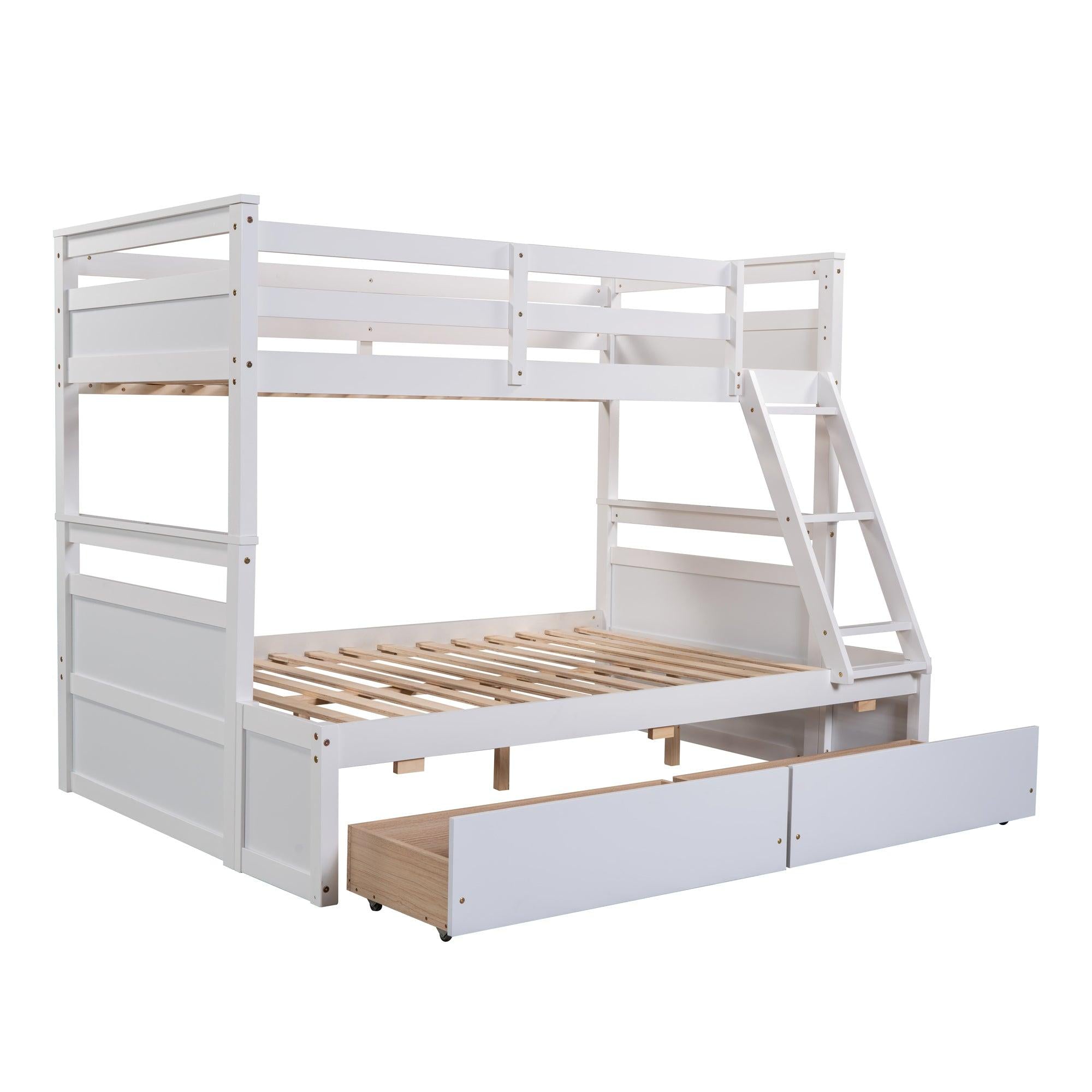 Twin over Full Bunk Bed withStorage - White