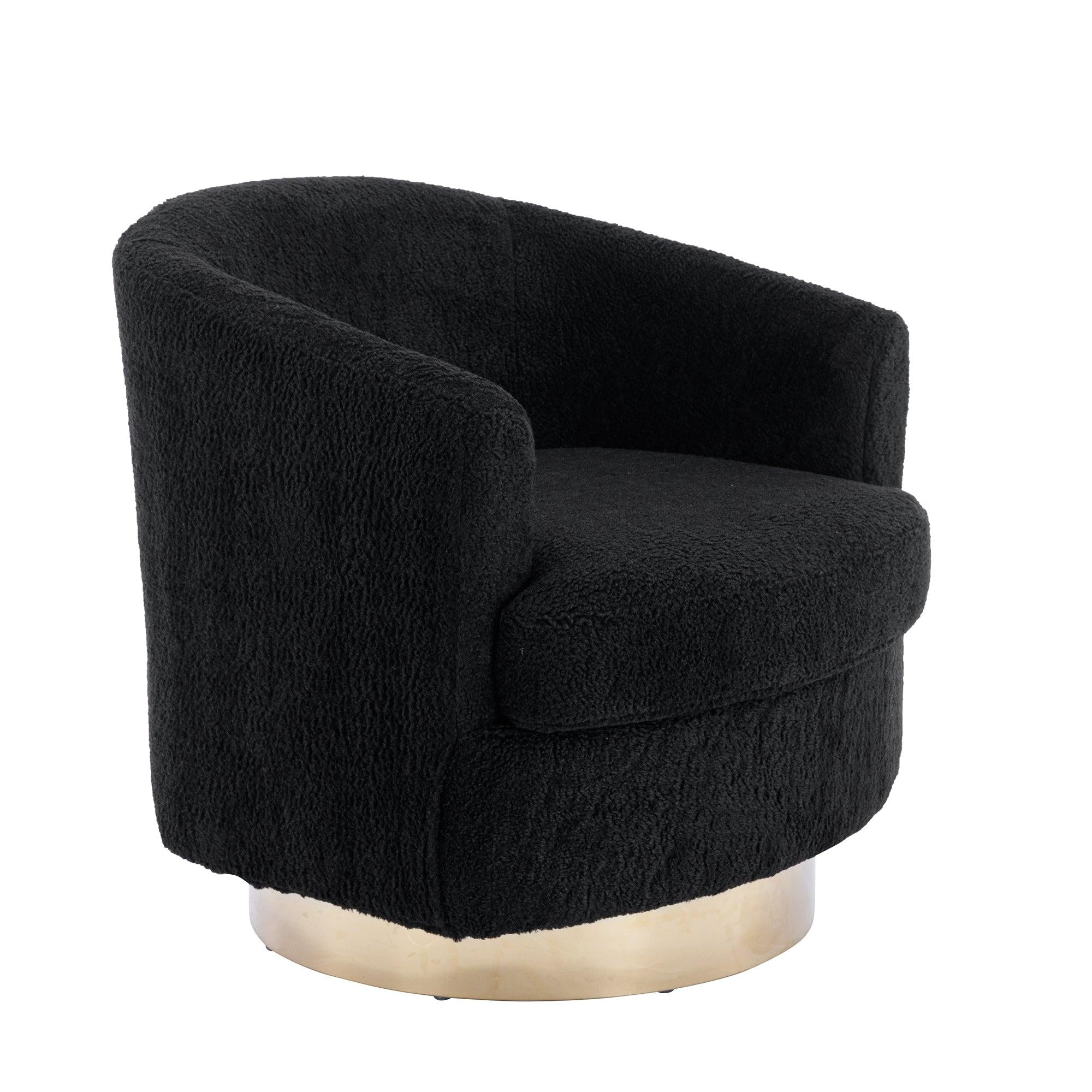 30.7''W Boucle Swivel Accent Barrel ChairModern Comfy Sofa With Gold Stainless Steel Base for Living Room, 360 Degree Club Arm Chair for Nursery Bedroom Living Room Lounge Hotel (Black Boucle)