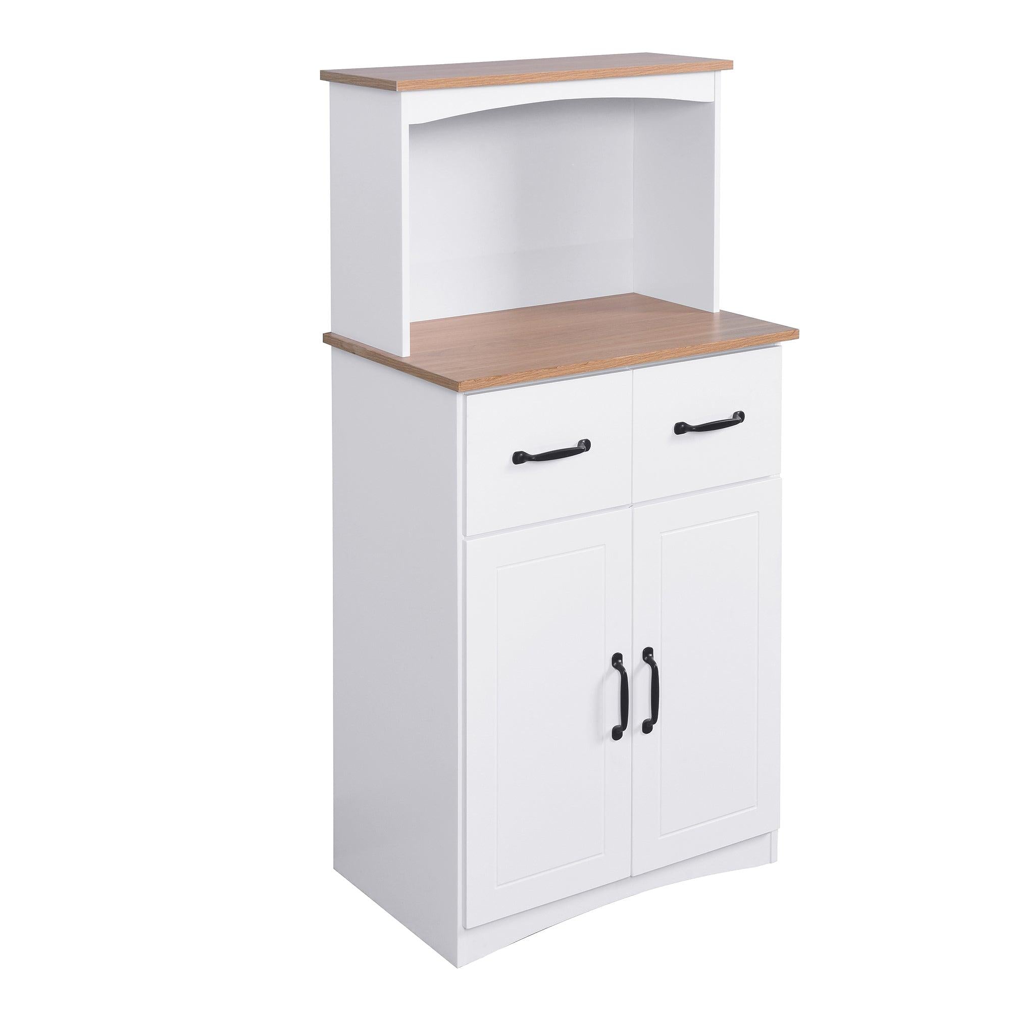 Wooden Kitchen Cabinet White PantryStorage Microwave Cabinet withStorage Drawer