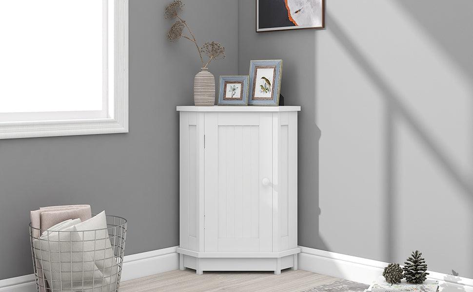 White Bathroom Cabinet Triangle CornerStorage Cabinet with Adjustable ShelfModern Style MDF Board