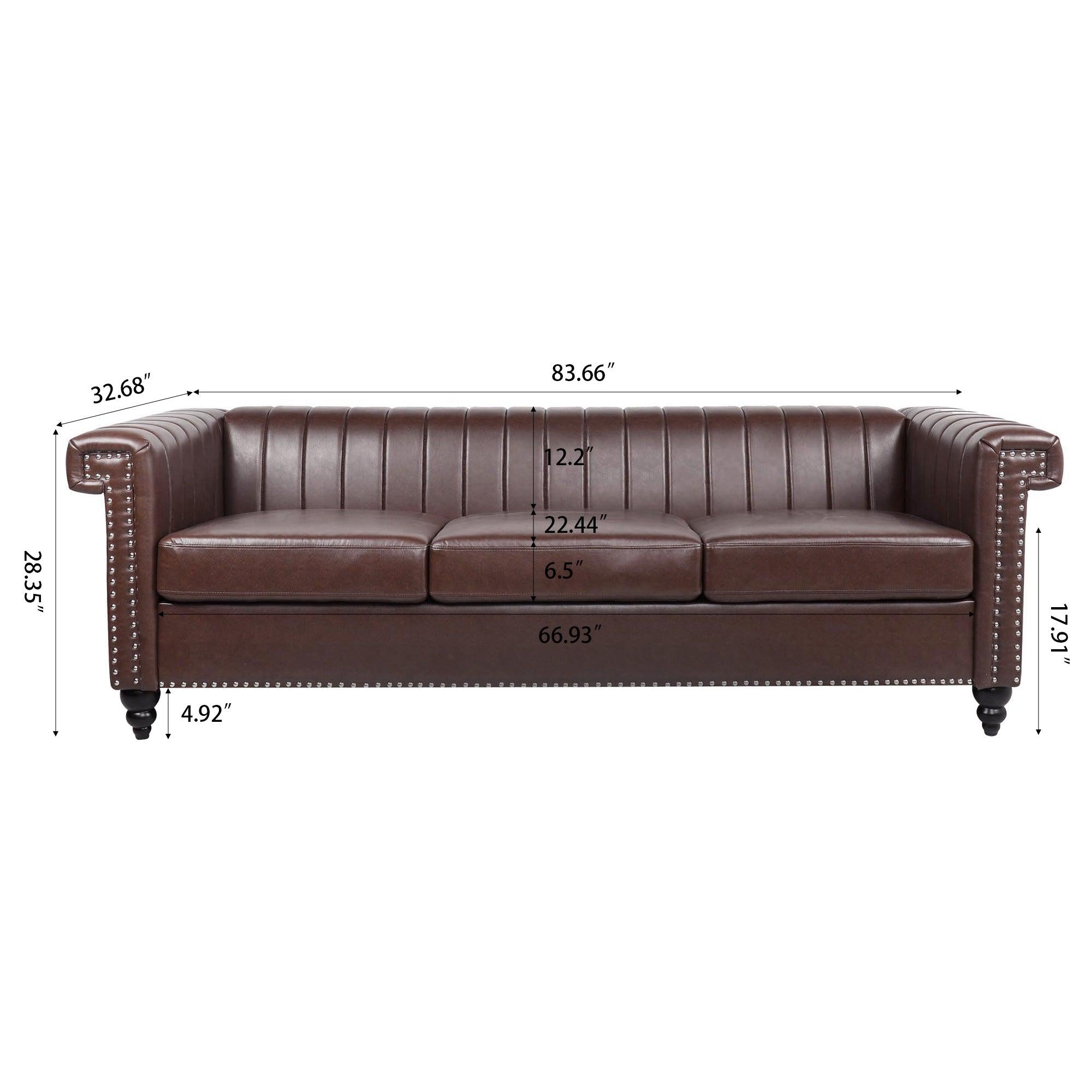 83.66" Width Traditional  Square Arm removable cushion 3 seater Sofa