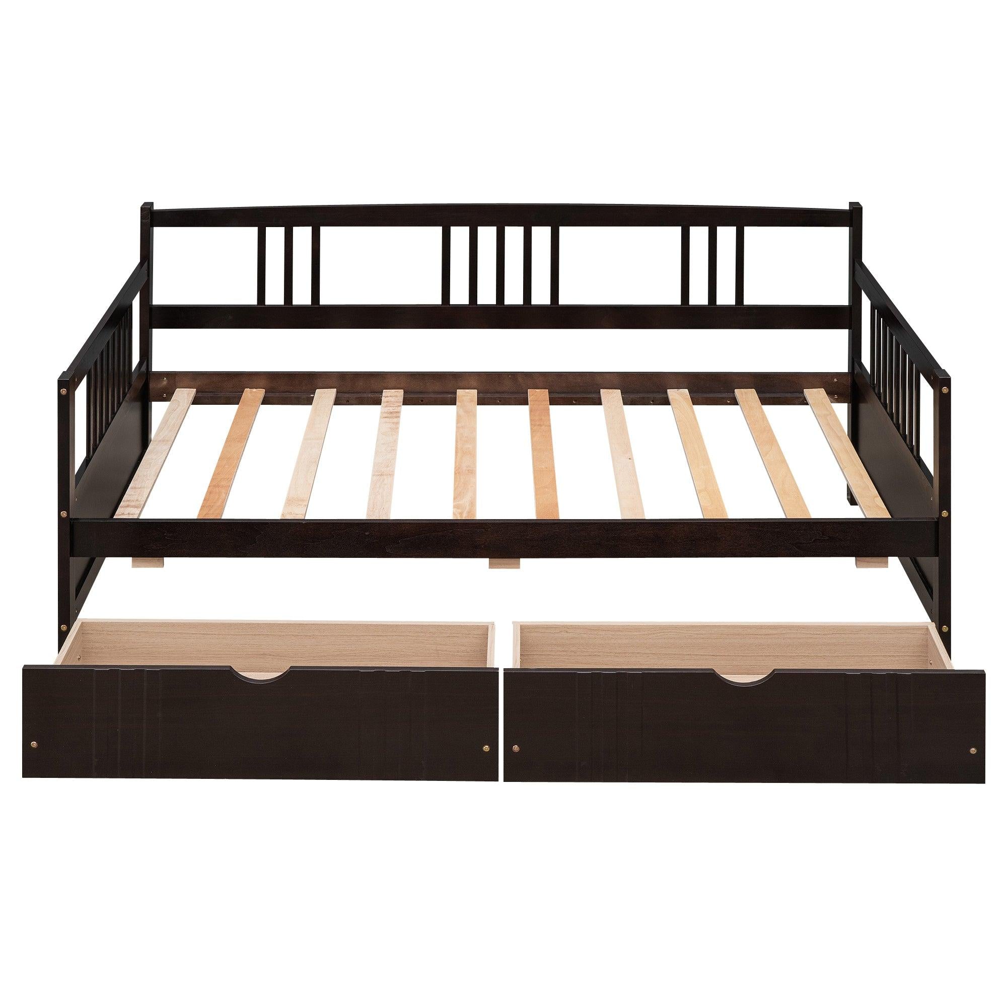 Twin Size Daybed Wood Bed with Two Drawers,Espresso