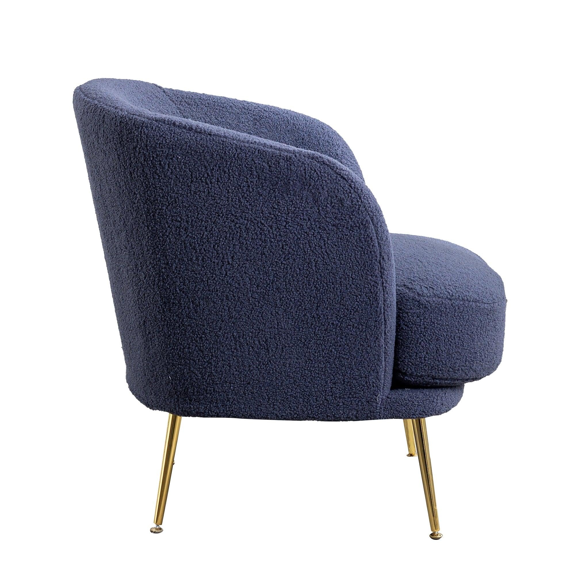 30.32"W Accent Chair Upholstered Curved Backrest Reading Chair Single Sofa Leisure Club Chair with Golden Adjustable Legs For Living Room Bedroom Dorm Room (Navy Boucle)