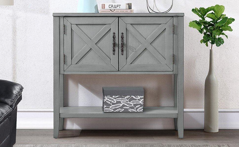 35’’ Farmhouse Wood Buffet Sideboard Console Table with Bottom Shelf and 2-Door Cabinet, for Living Room, Entryway,Kitchen Dining Room Furniture (Antique Gray)