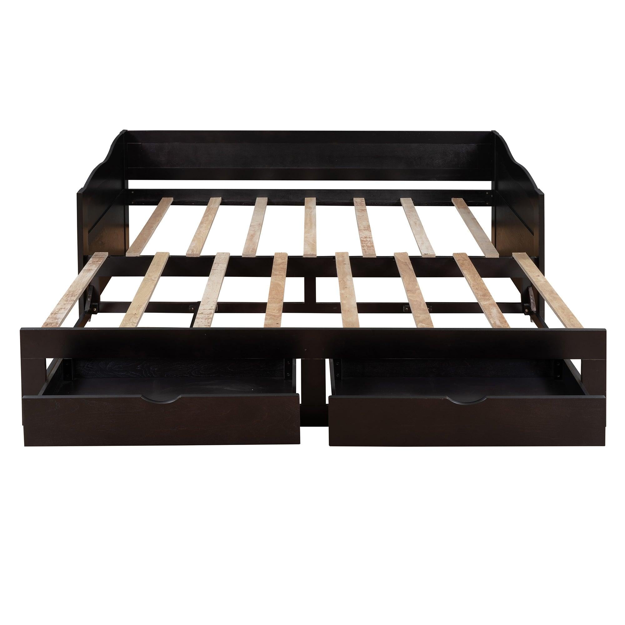 Wooden Daybed with Trundle Bed and TwoStorage Drawers , Extendable Bed Daybed,Sofa Bed with Two Drawers, Espresso