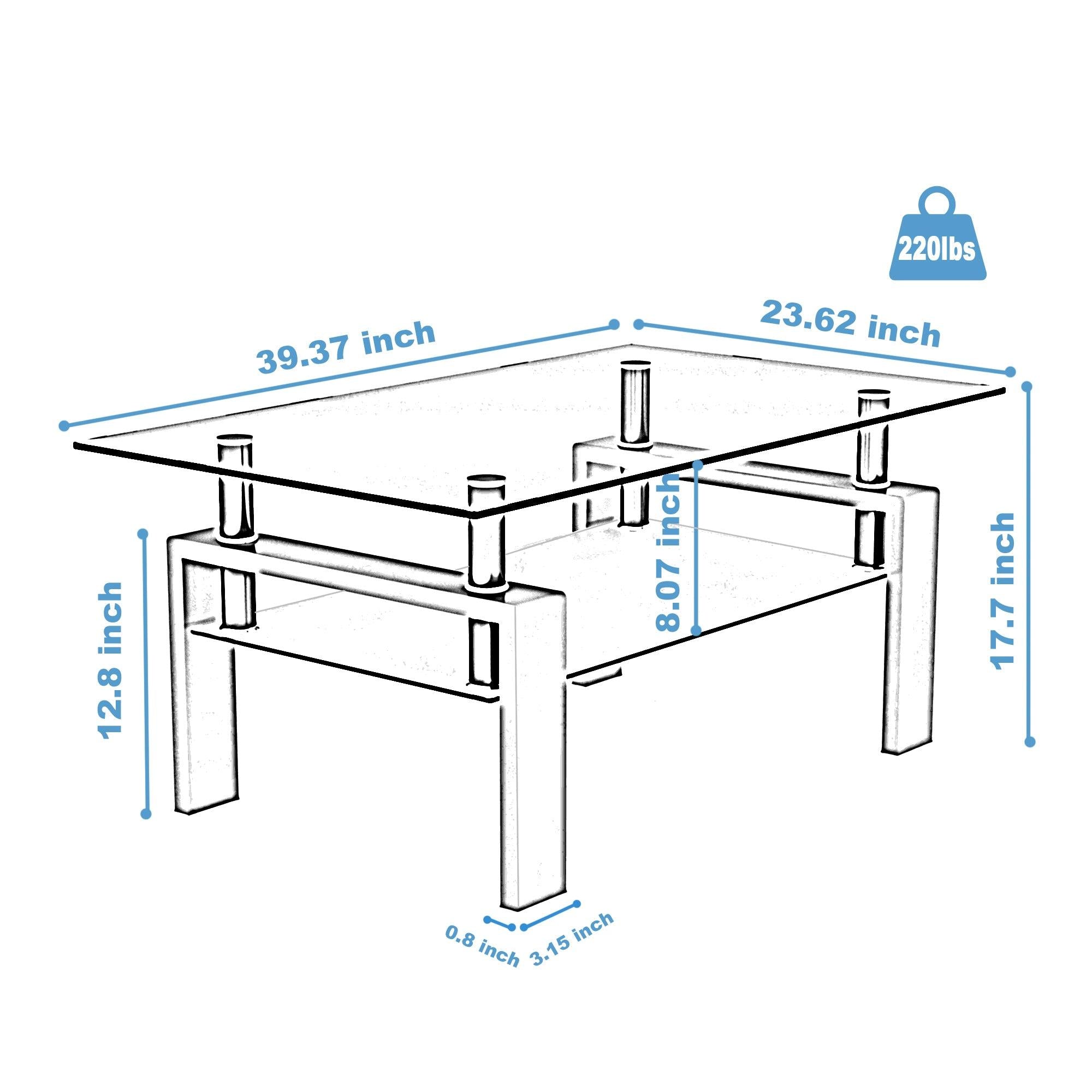 Rectangle Walnut Glass Coffee Table, Clear Coffee Table，Modern Side Center Tables for Living Room， Living Room Furniture