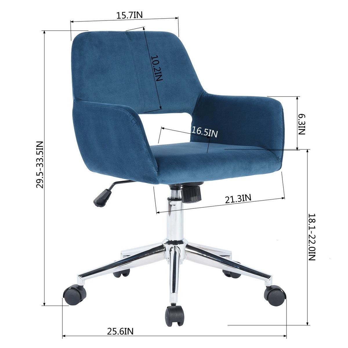 Velvet Upholstered Adjustable Swivel Office Chair, BLUE