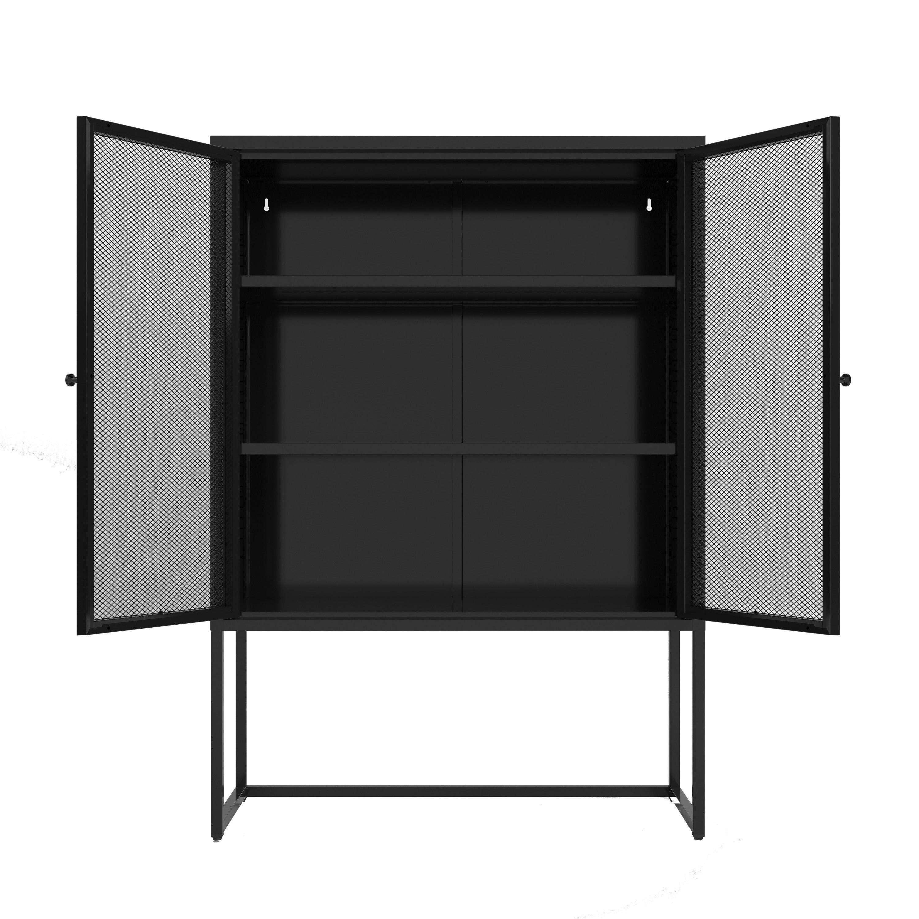 47.2 inches high MetalStorage Cabinet with 2 Mesh Doors, Suitable for Office, Dining Room and Living Room, Black