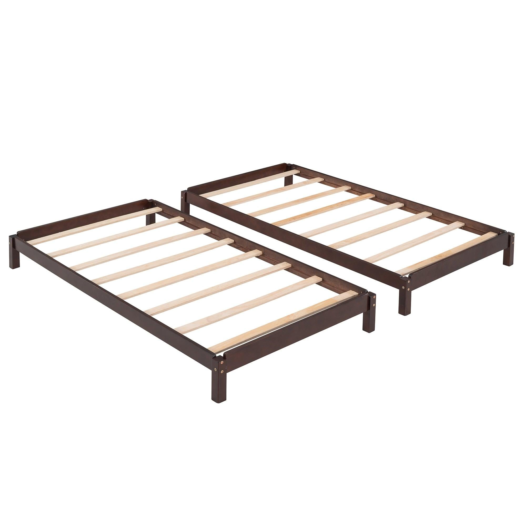 Solid Platform Bed Twin Size, 2 Twin Wood Bed Guest Bed Stackable Bed Walnut