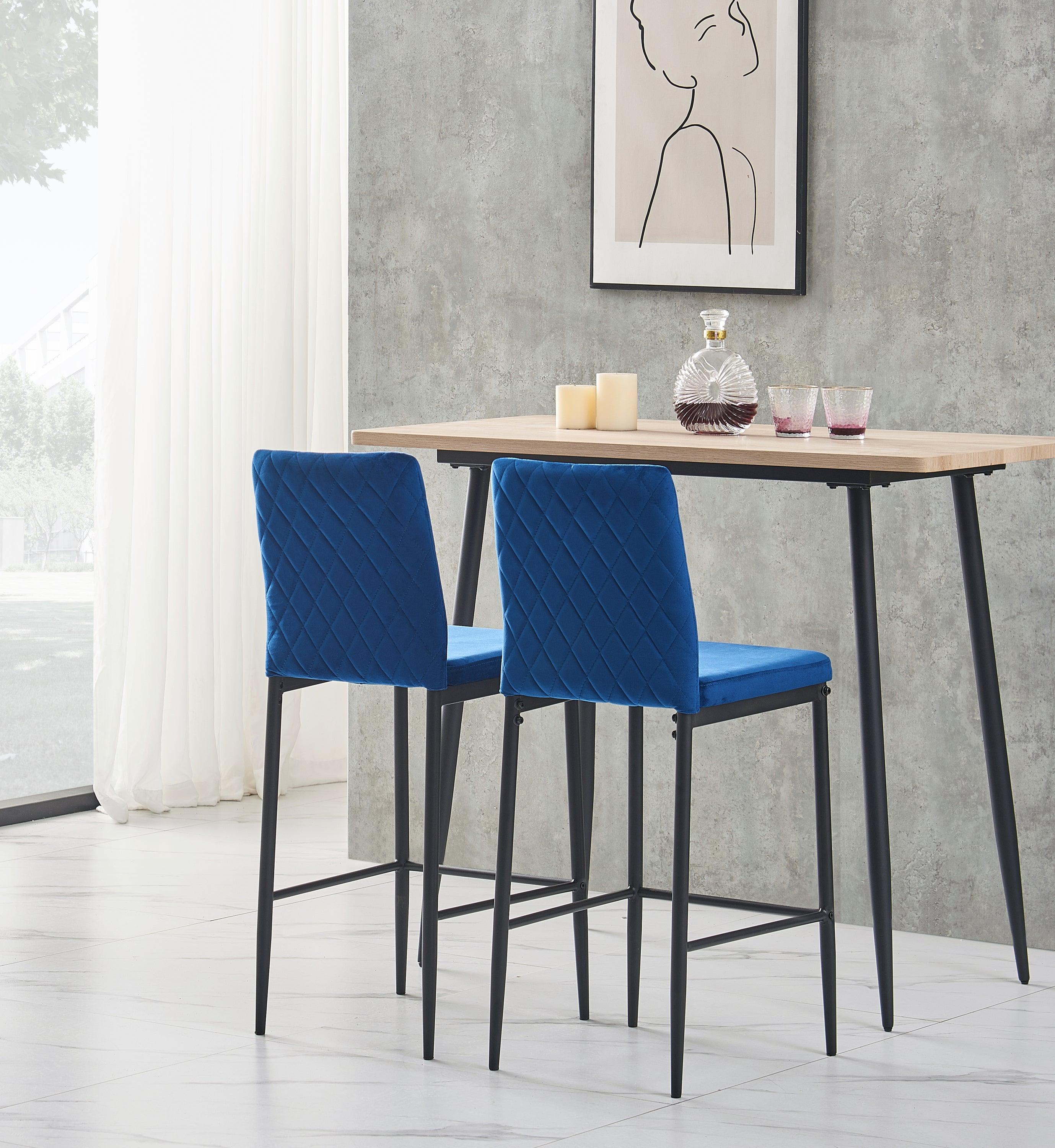 Blue bar stool, velvet stool,Modern bar chair, bar stool with metal legs, kitchen stool, dining chair, 2-piece set