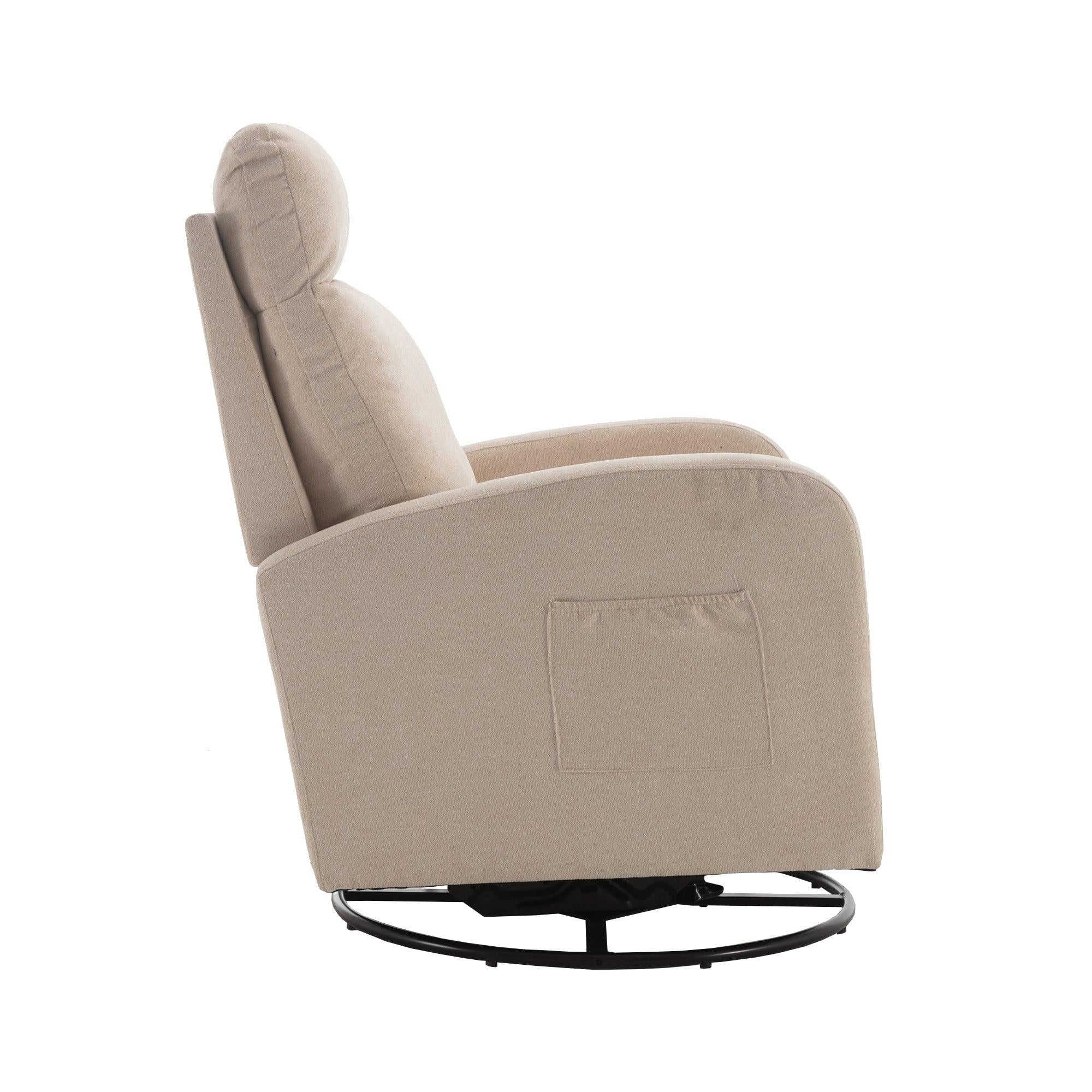 Upholstered Swivel Glider.Rocking Chair for Nursery in Beige.Modern Style One Left Bag