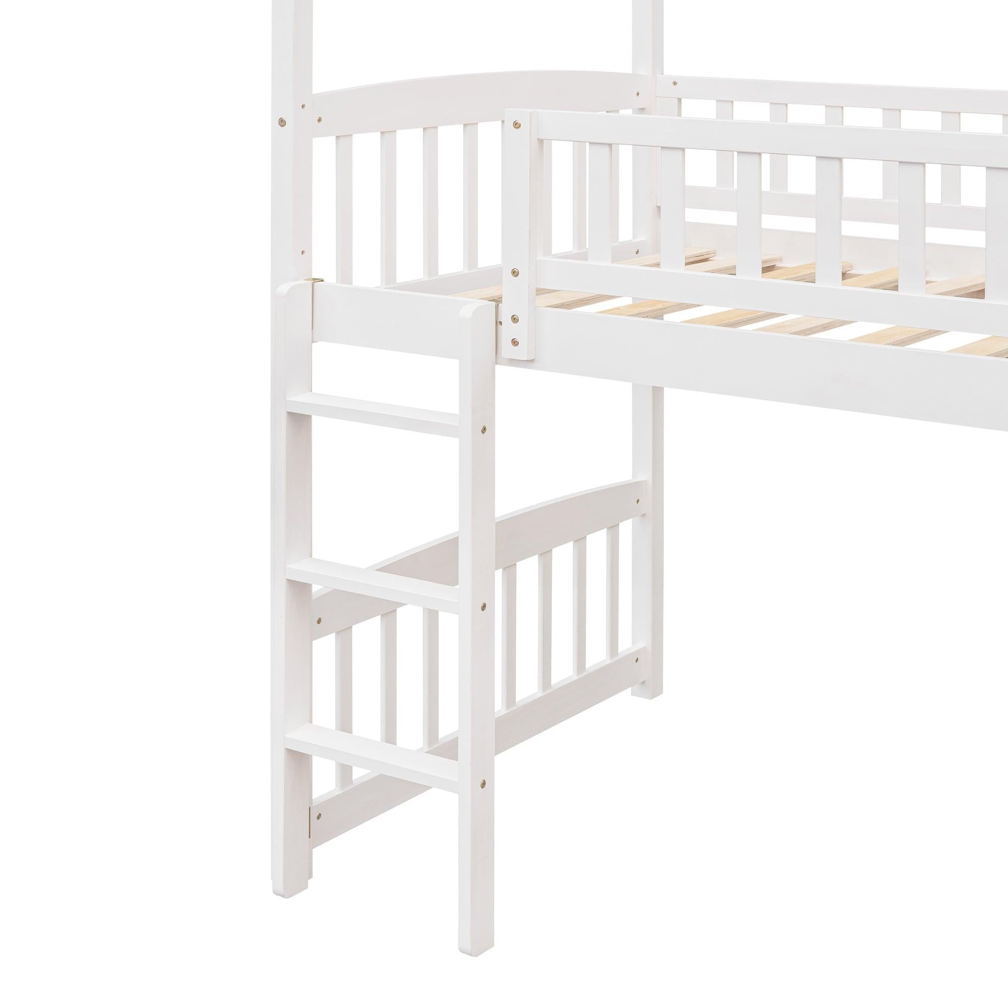 Twin Loft Bed with Slide, House Bed with Slide,White