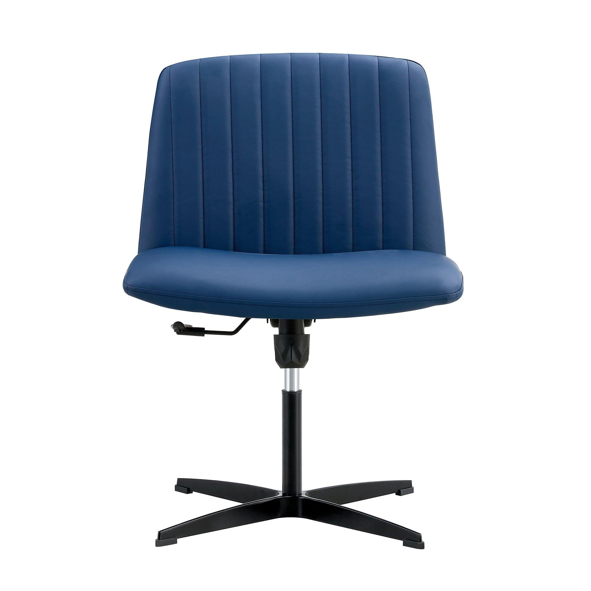 Office chair swivel chair Blue PU Material. Home Computer Chair Office Chair Adjustable 360 °Swivel Cushion Chair With Black Foot Swivel Chair Makeup Chair Study Desk Chair. No Wheels