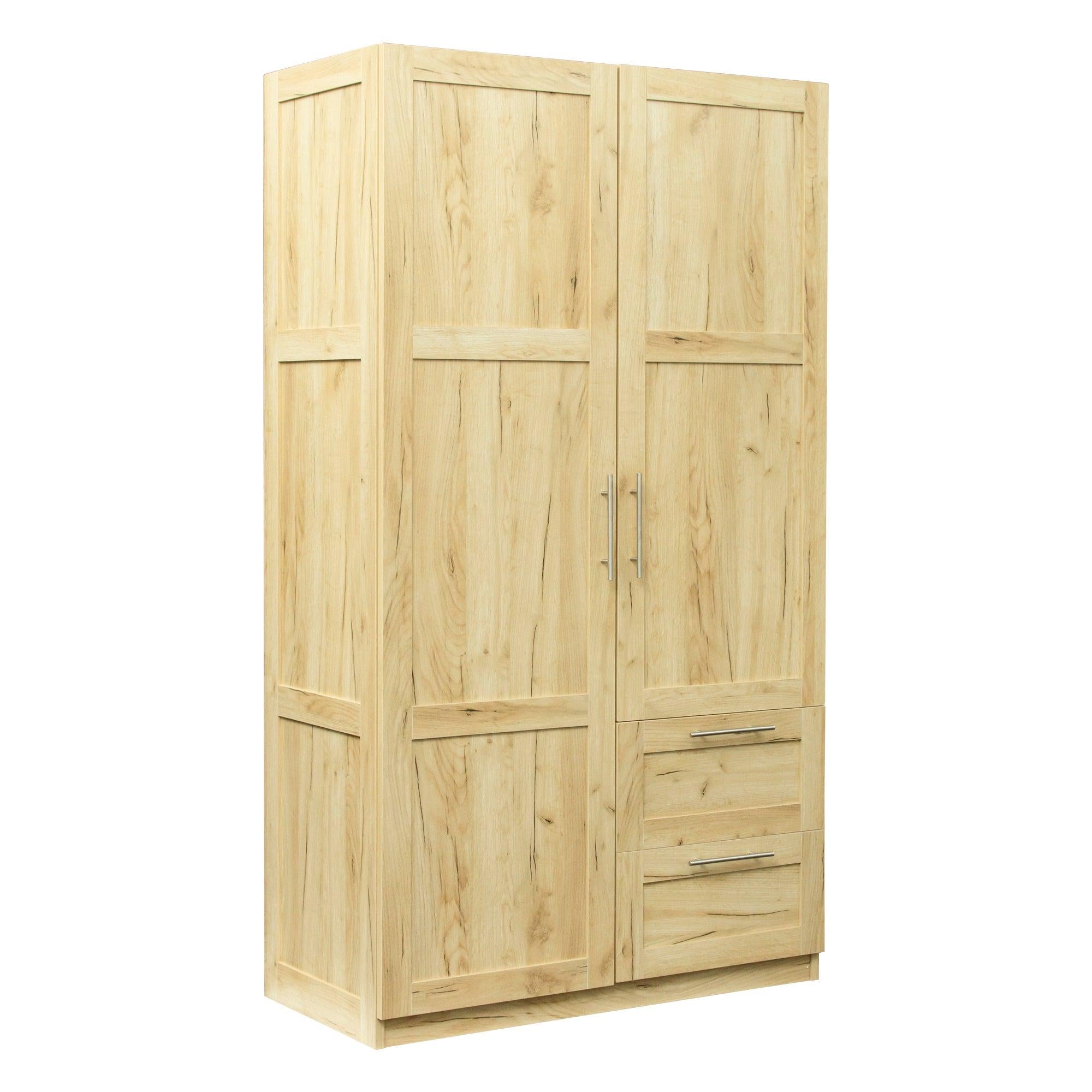 High wardrobe and kitchen cabinet with 2 doors, 2 drawers and 5Storage spaces,Oak