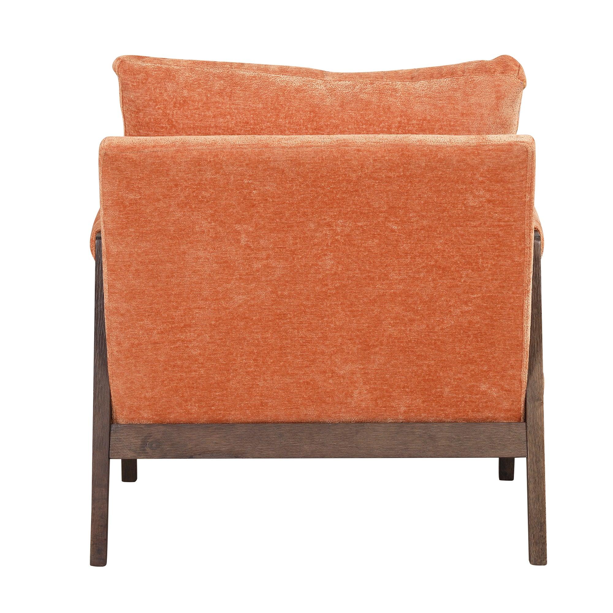 Mid-CenturyModern Velvet Accent Chair,Leisure Chair with Solid Wood and Thick Seat Cushion for Living Room,Bedroom,Studio,Orange