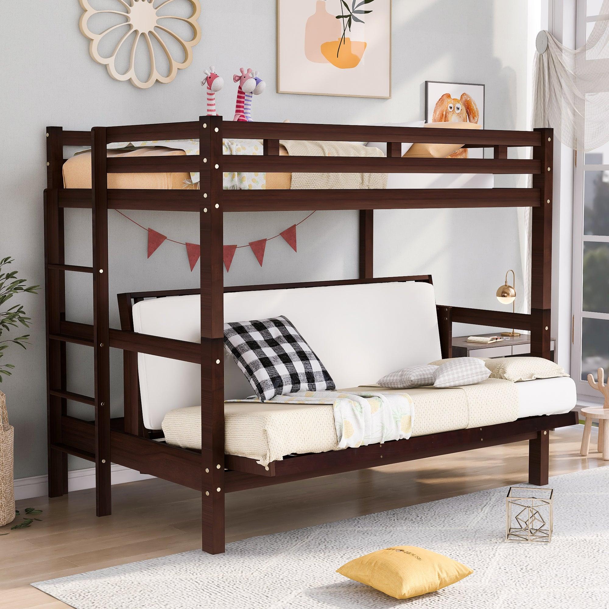 Twin over Full Bunk Bed,Down Bed can be Converted into Daybed,Espresso image