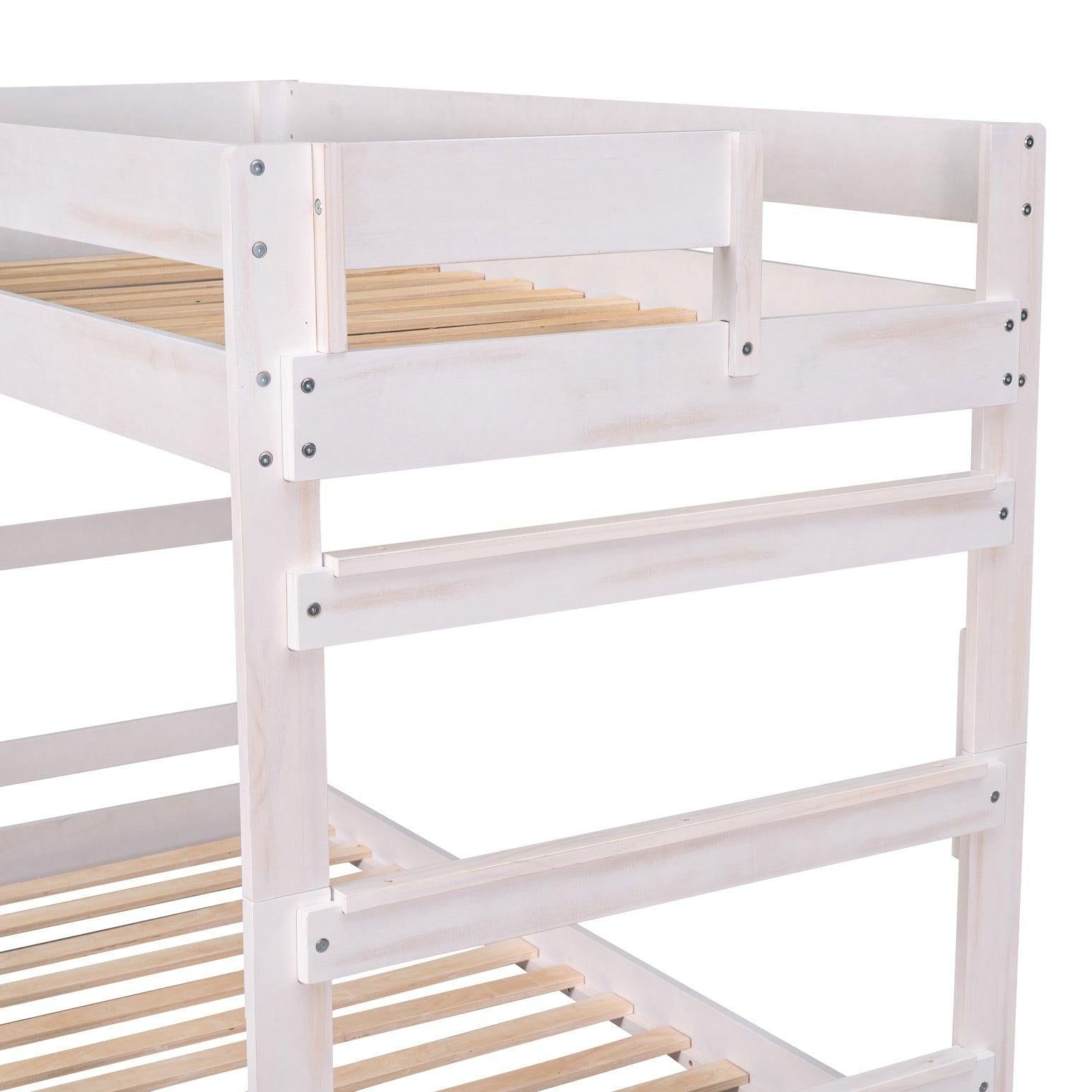 Twin over Full Wood Bunk Bed with 2 Drawers, White