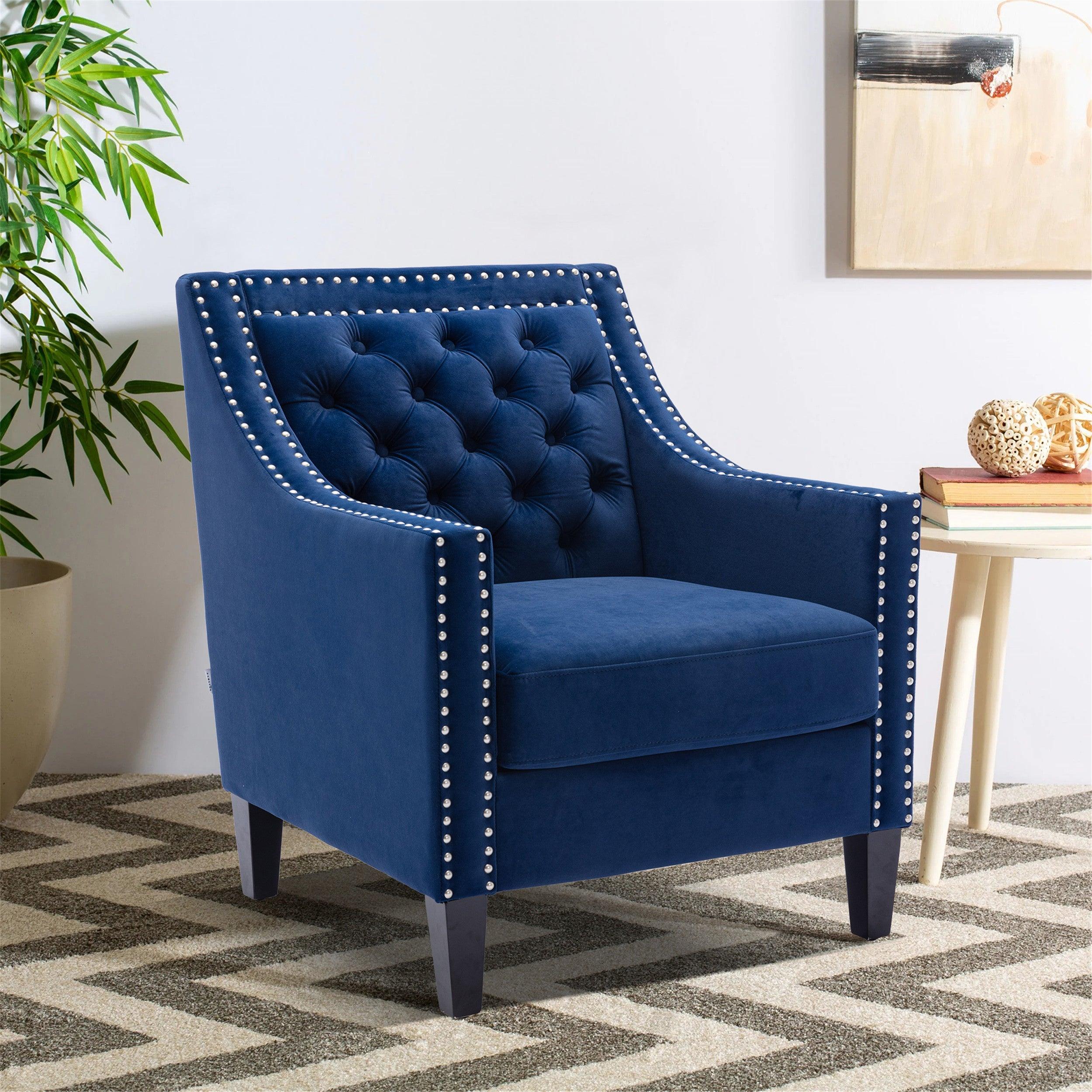 Accent armchair living room chair  with nailheads and solid wood legs