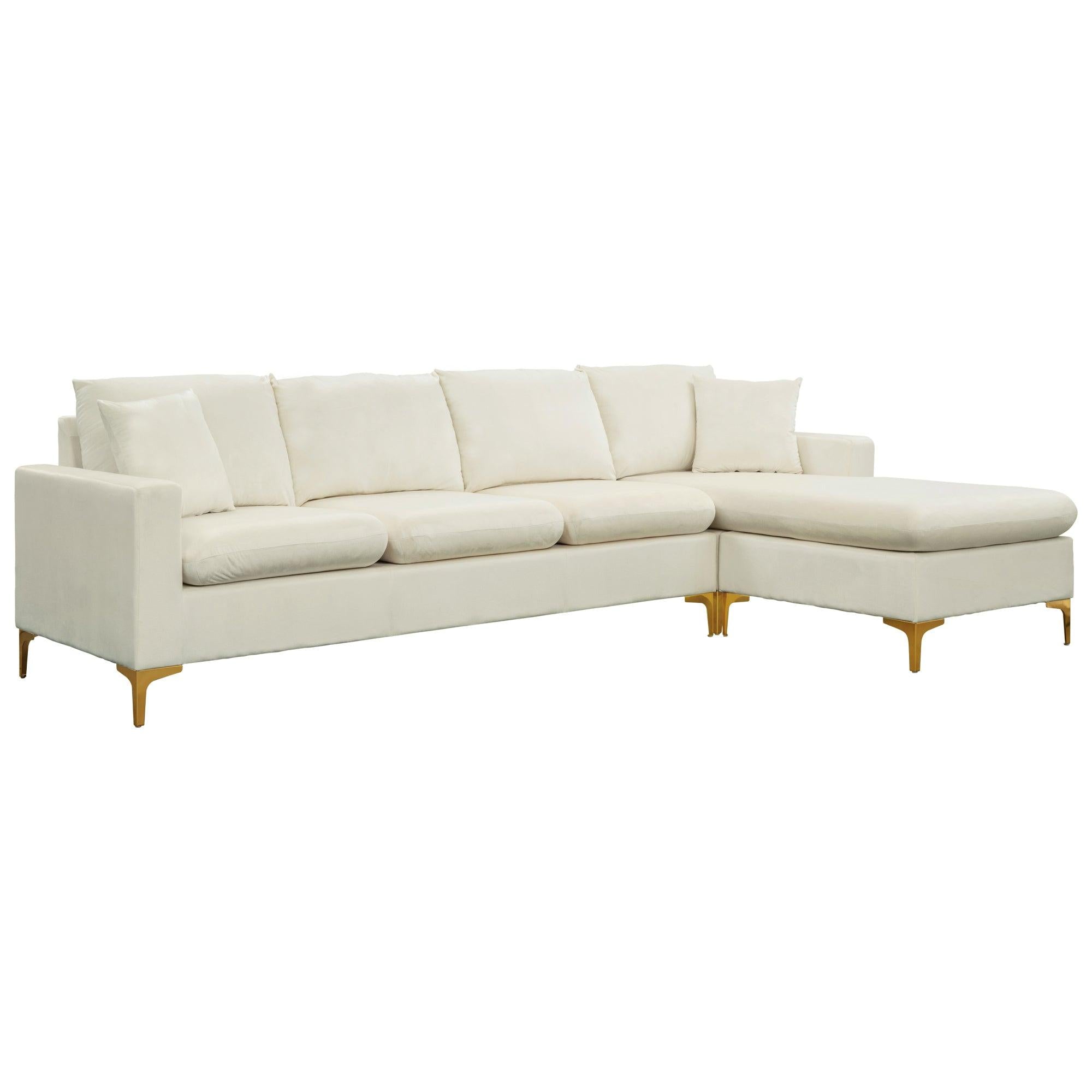 110.6" Sectional Sofa with Ottoman, L-Shape Elegant Velvet Upholstered Couch with 2 Pillows for Living Room Apartment,Cream White