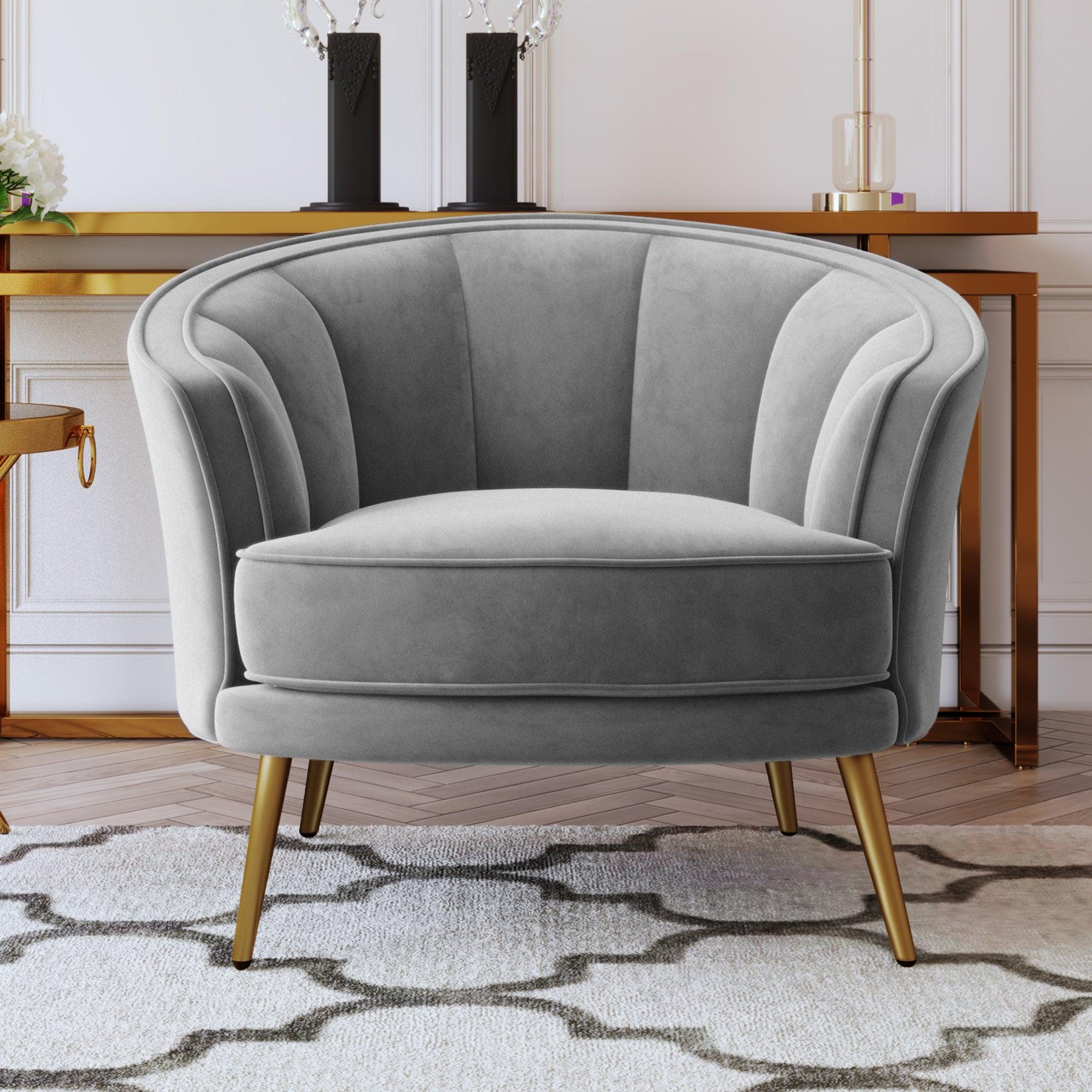 Modern Velvet Accent Barrel Chair Leisure Accent Chair Living Room Upholstered Armchair Vanity Chair for Bedroom Meeting Room, Gray