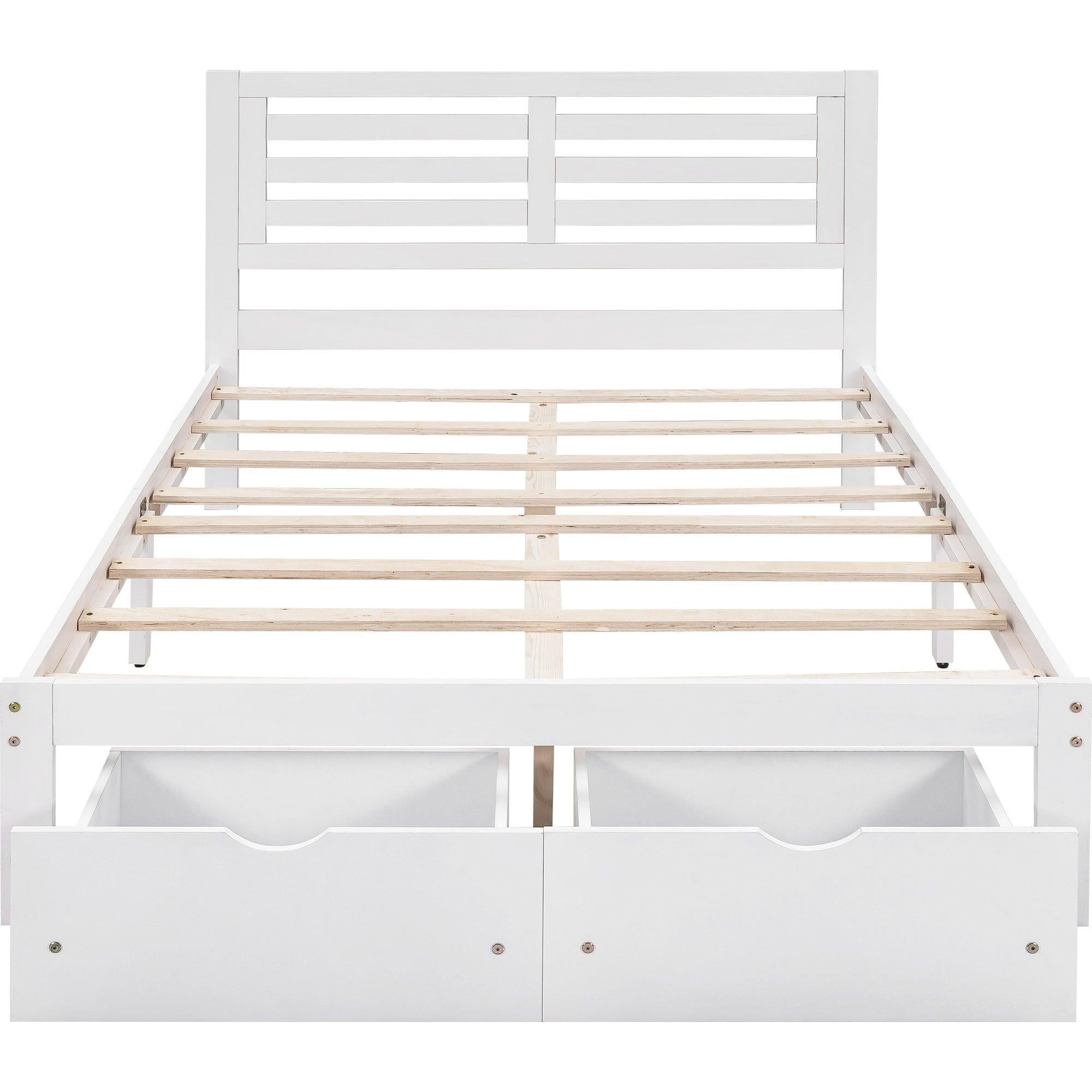 Full Size Platform Bed with Drawers, White