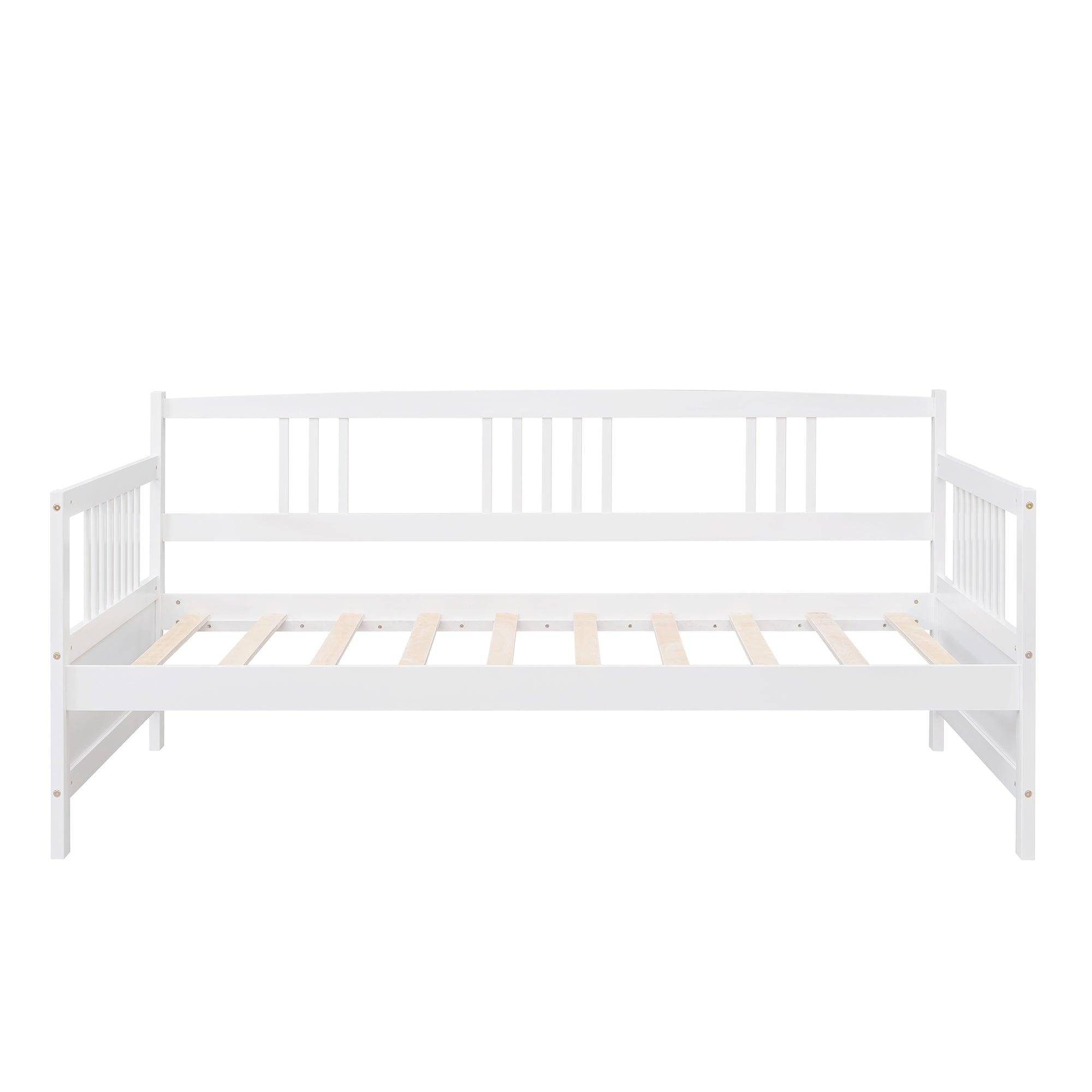 Twin Size Daybed Wood Bed with Twin Size Trundle,White