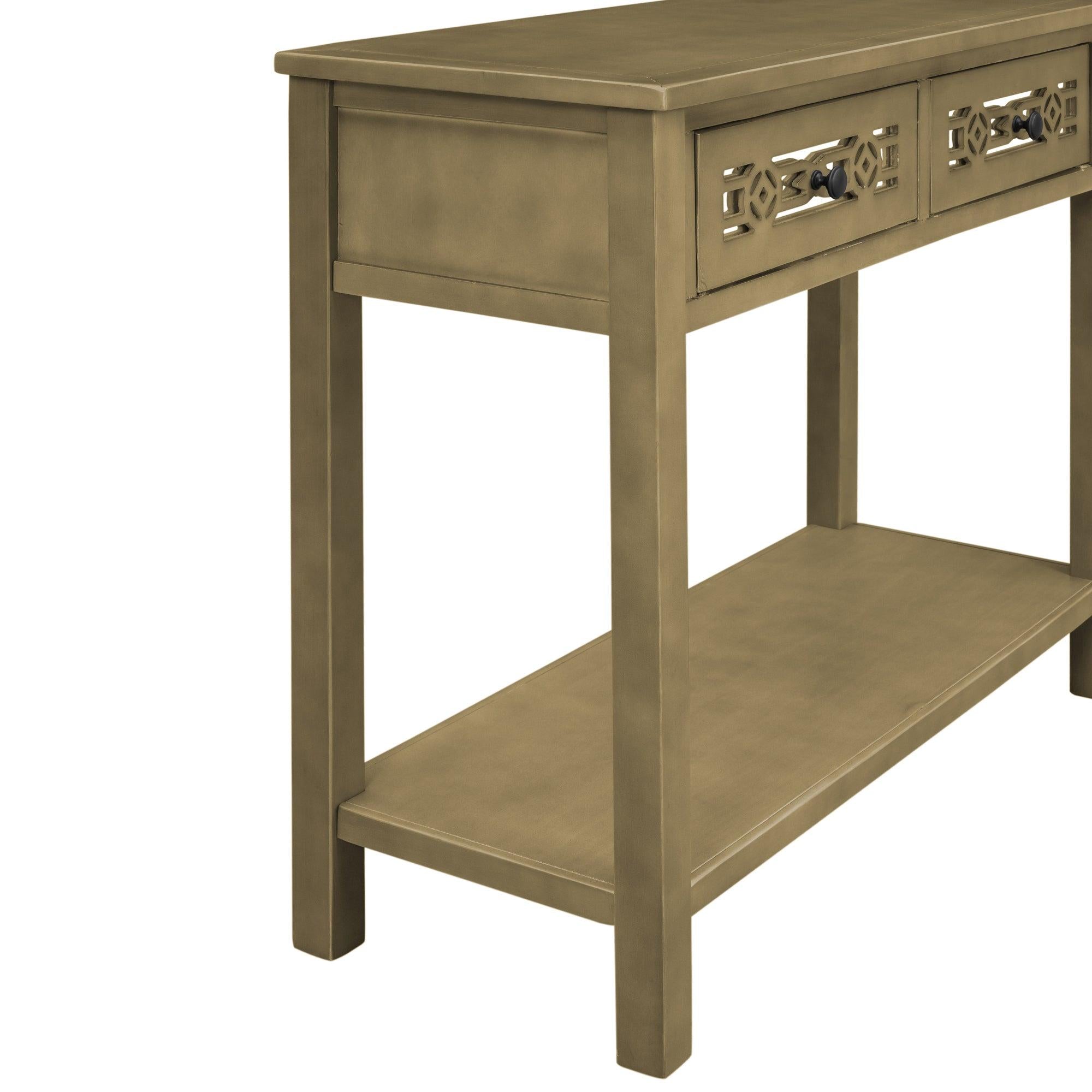 Classic Console Table with Hollow-out Decoration Two Top Drawers and Open Shelf LargeStorage Space (ld)