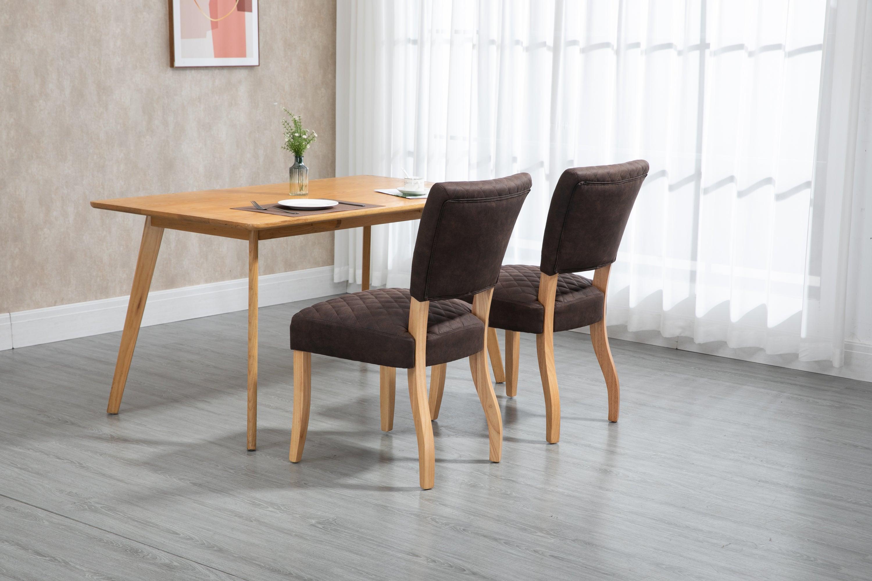 Upholstered Diamond Stitching Leathaire Dining Chair with Solid Wood Legs BROWN