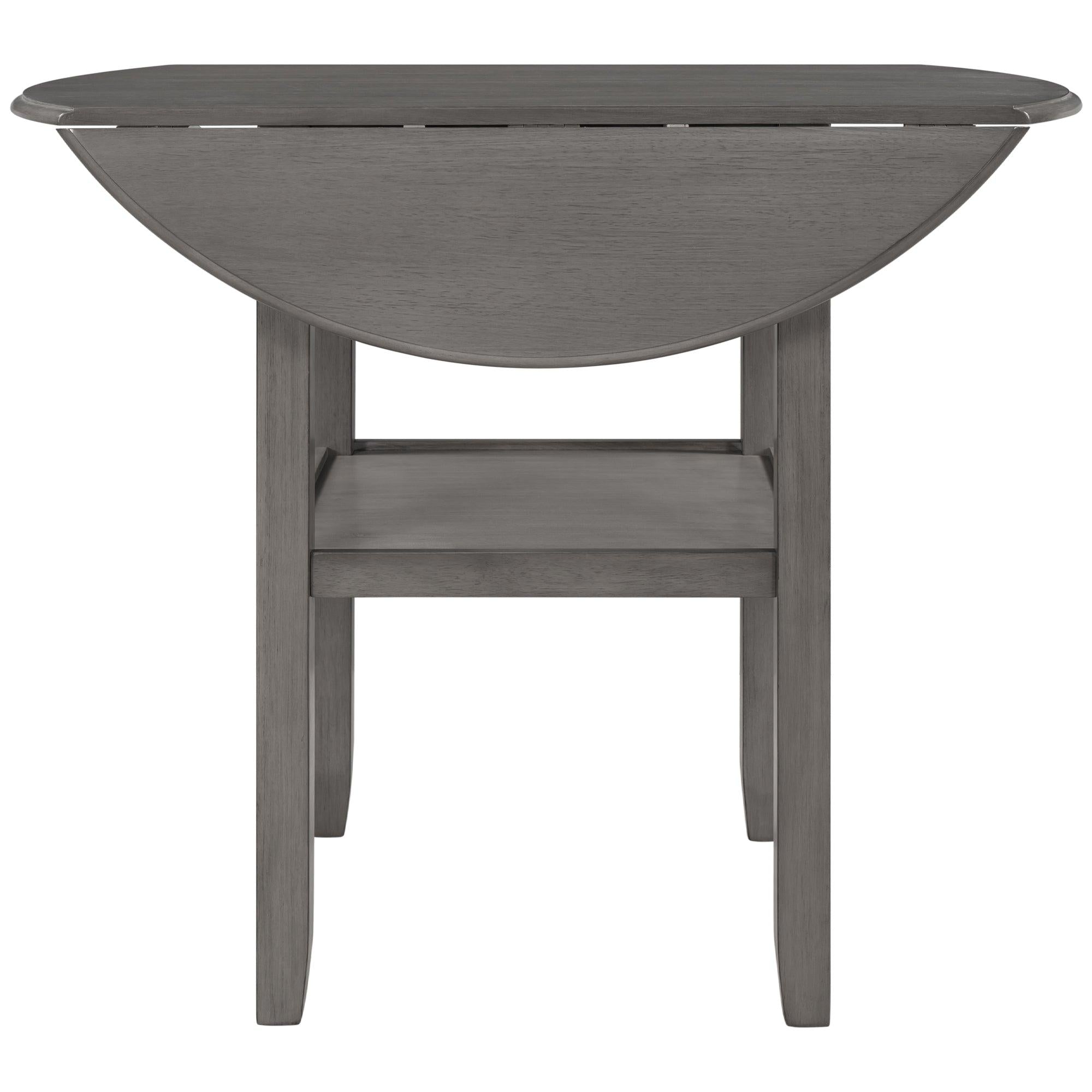 Farmhouse Round Counter Height Kitchen Dining Table with Drop Leaf  and One Shelf for Small Places, Gray