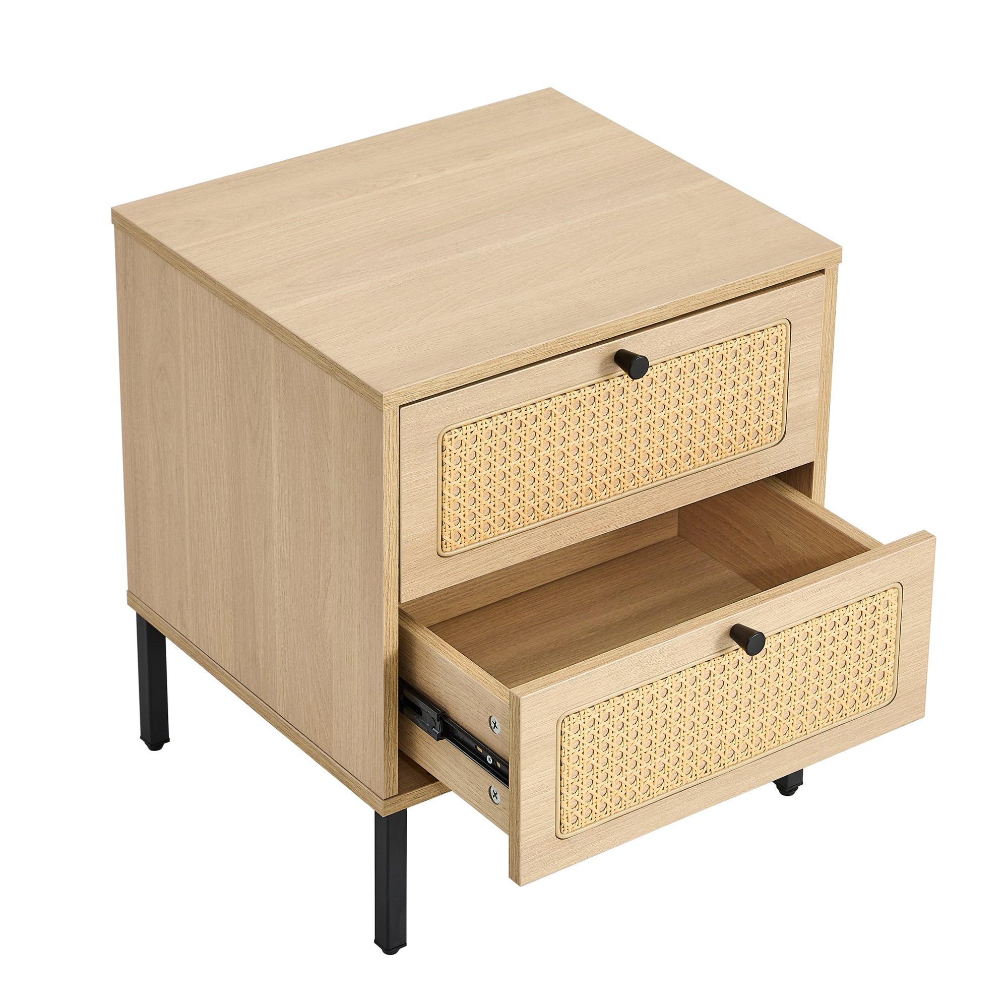 Modern simpleStorage cabinet MDF Board bedside cabinet Japanese rattan bedside cabinet Small household furniture bedside table.Applicable to dressing table in bedroom, porch, living room.2 Drawers