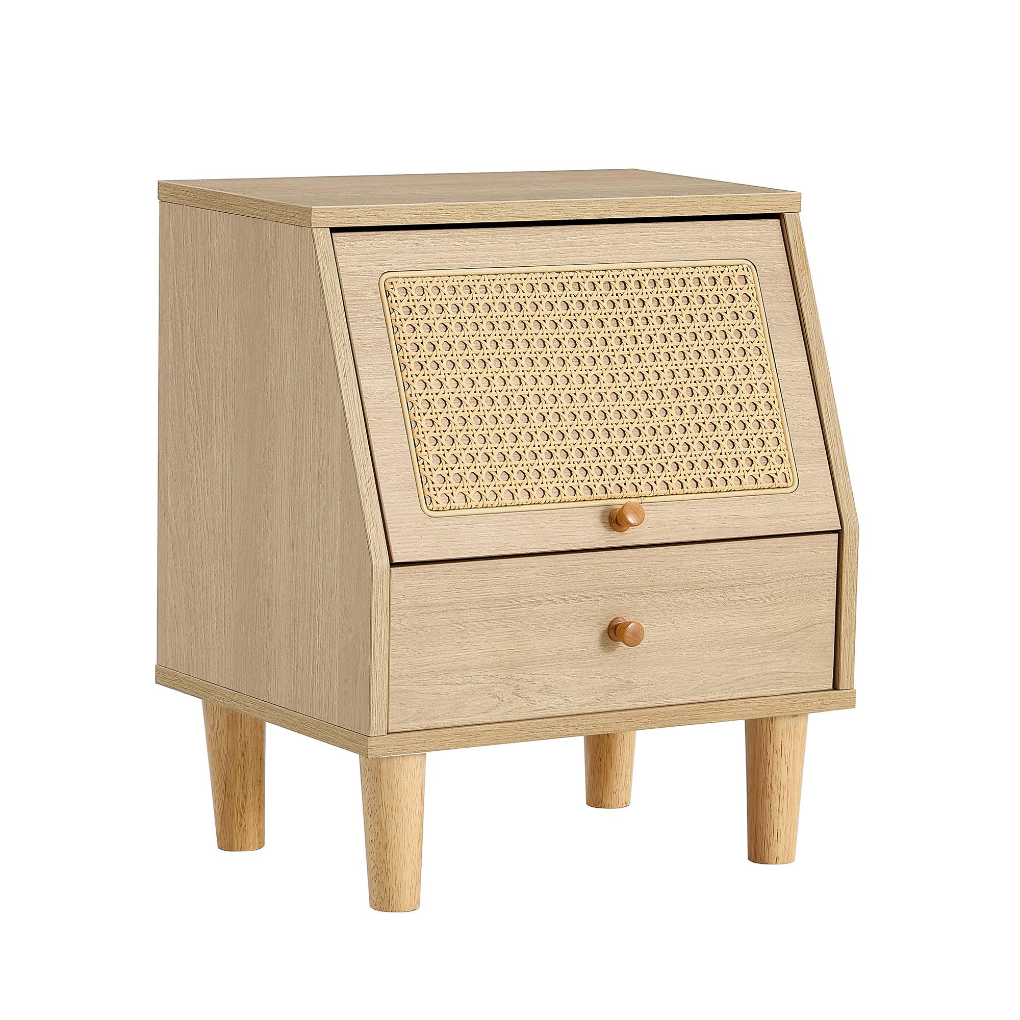 Modern simpleStorage cabinet MDF Board bedside cabinet Japanese rattan bedside cabinet Small household furniture bedside table.Applicable to dressing table in bedroom, porch, living room.2 Drawers