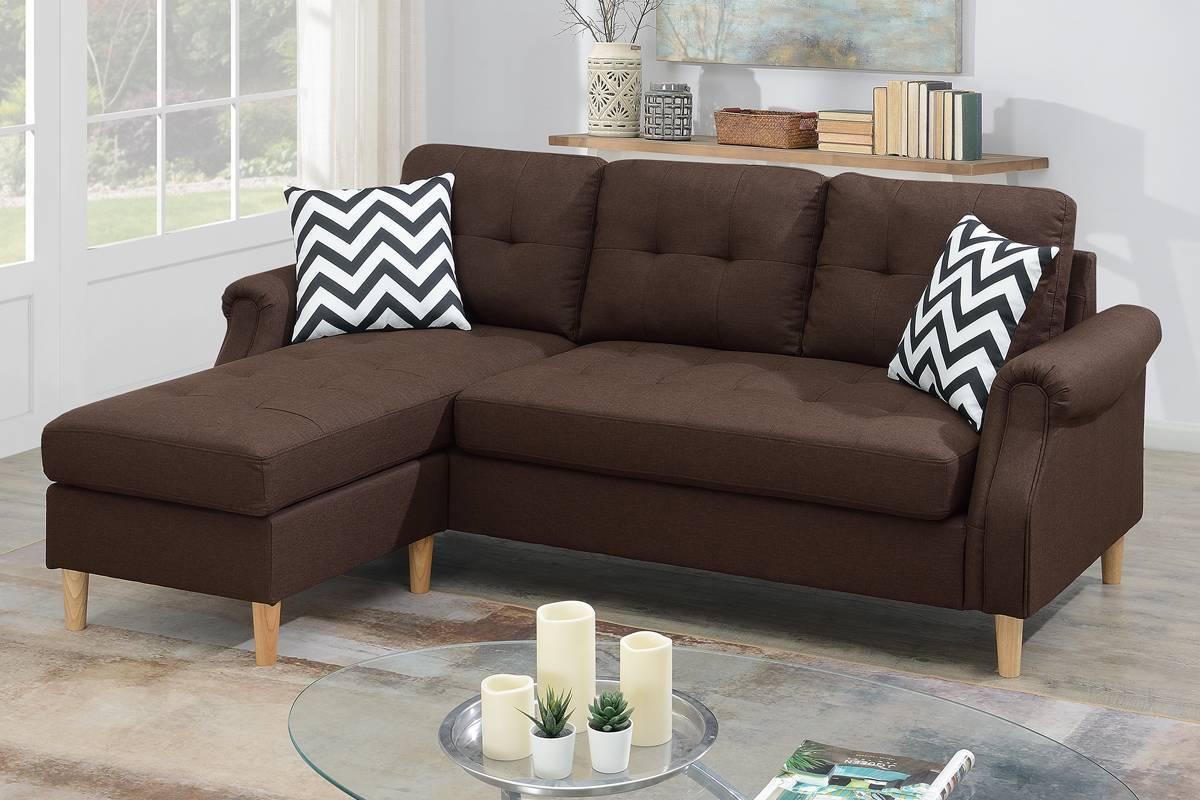 Living Room Corner Sectional Dark Coffee Polyfiber Chaise sofa Reversible Sectional