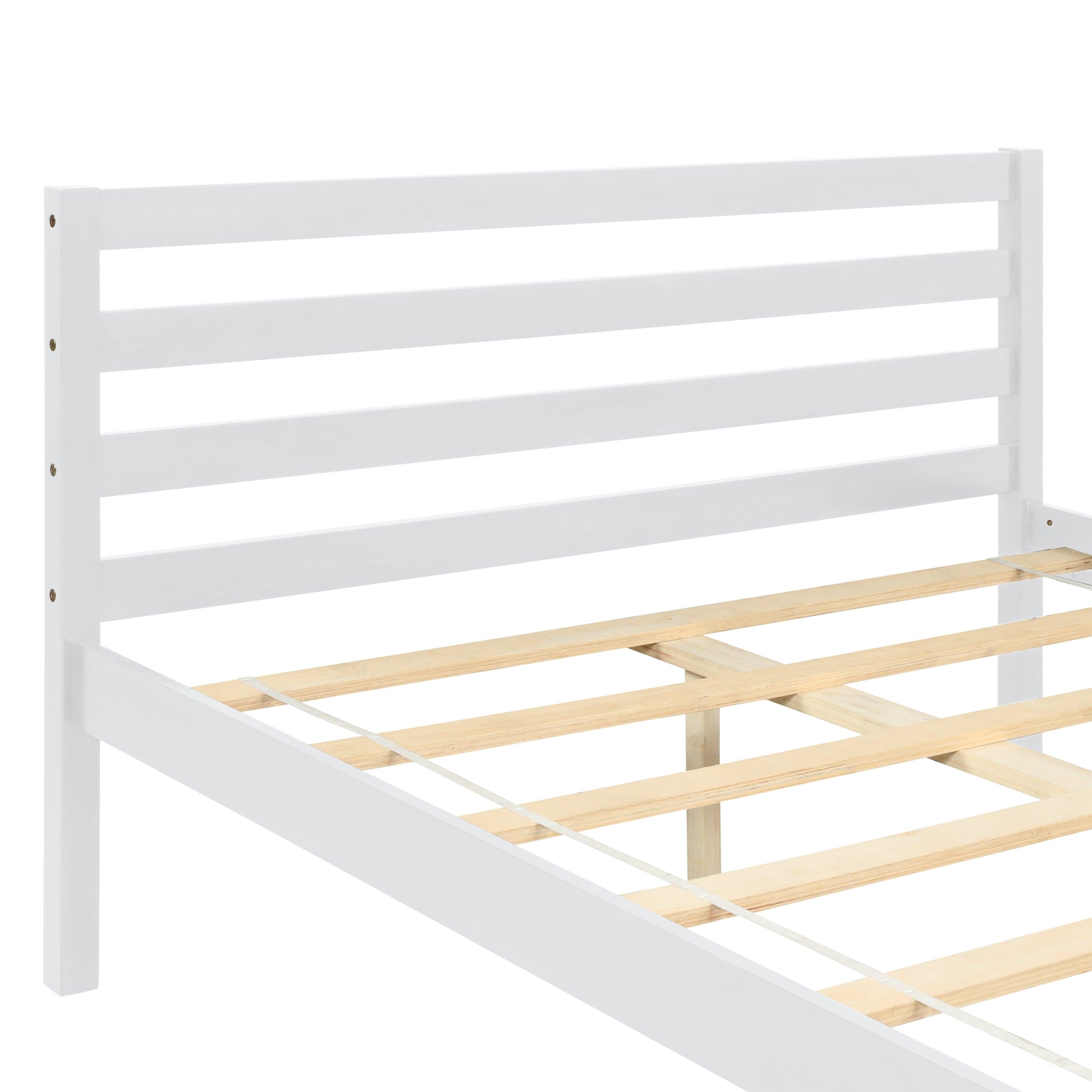 Full  Size Wood Platform Bed Frame with Headboard for whiet color