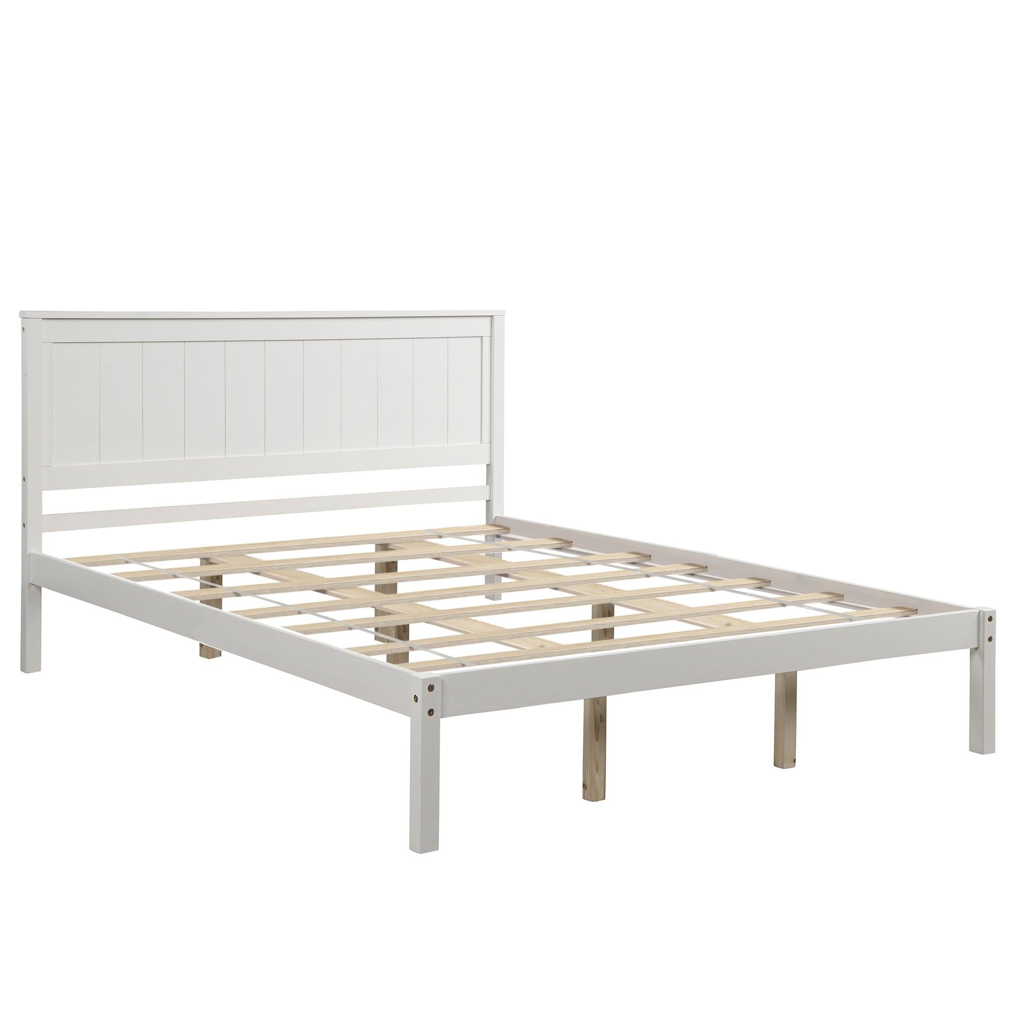 Platform Bed Frame with Headboard , Wood Slat Support , No Box Spring Needed ,Queen,White