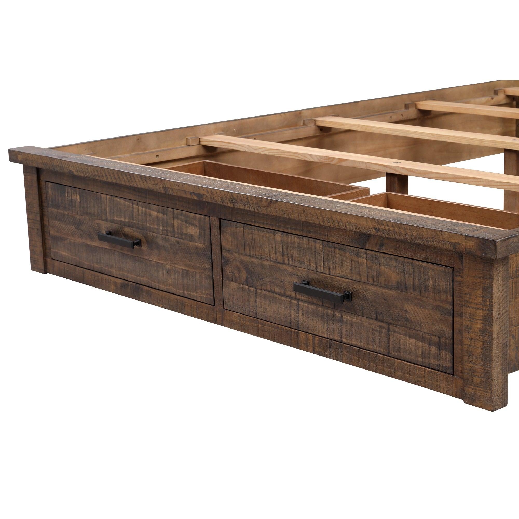 Rustic Reclaimed Solid Wood FramhouseStorage Queen Bed