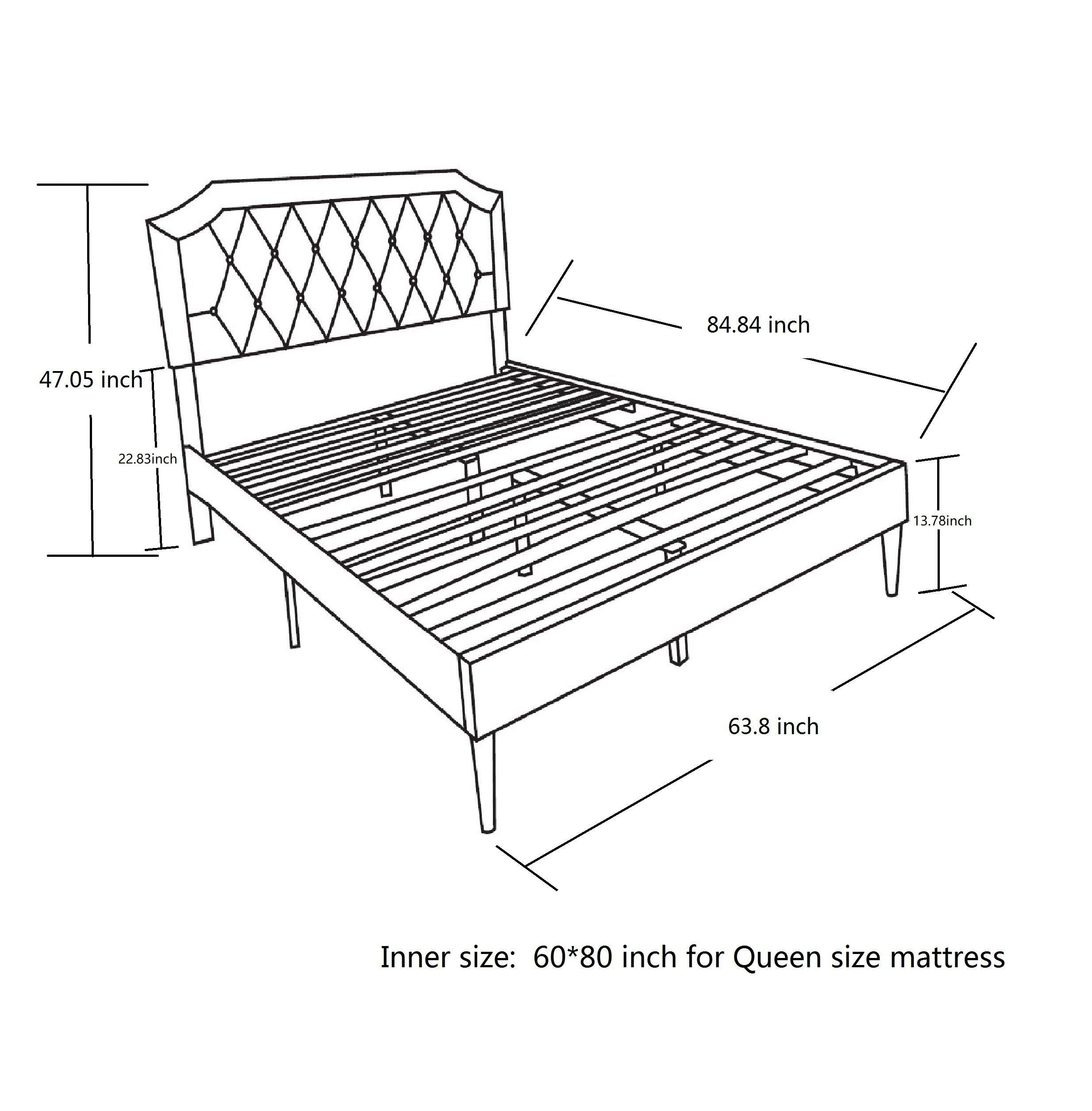 Modern Linene Grey Curved Upholstered Bed (Queen)