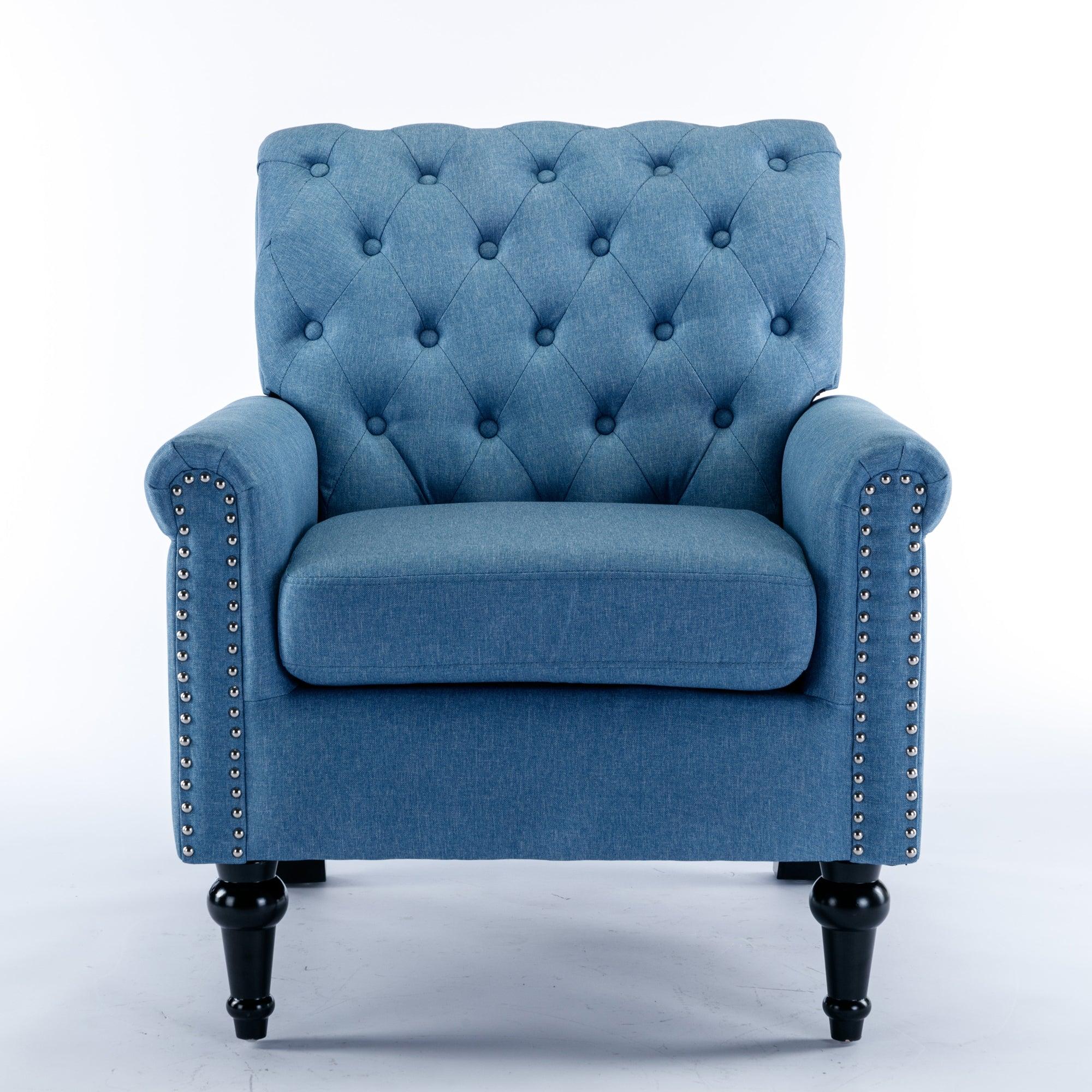 Accent Chairs for Bedroom, MidcenturyModern Accent Arm Chair for Living Room, Linen Fabric Comfy Reading Chair, Tufted Comfortable Sofa Chair, Upholstered Single Sofa, Blue