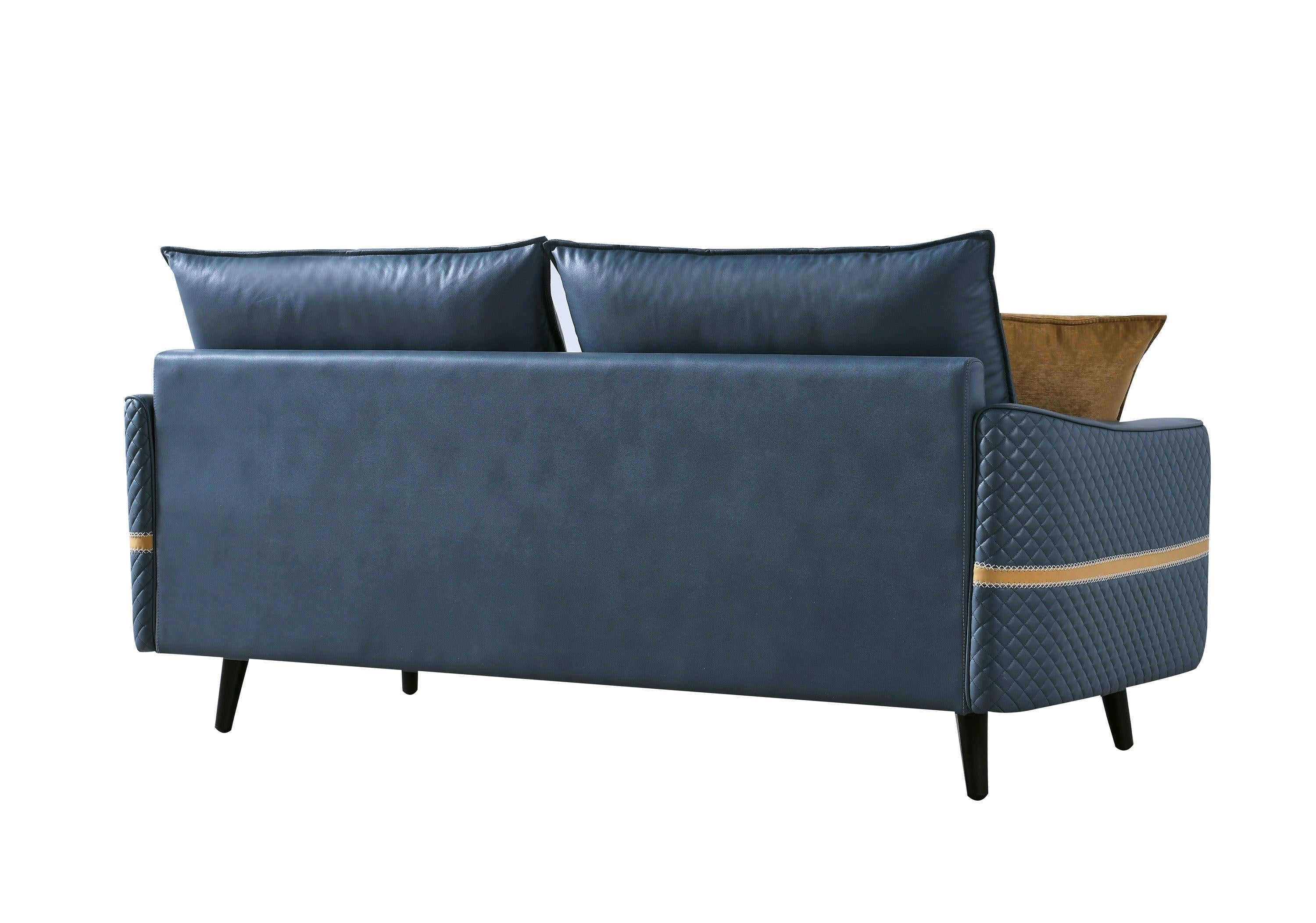 73.22 inch Sofa Couch, Mid-Century 3-Seat Tufted Love Seat for Living Room, Bedroom, Office, Apartment, Dorm, Studio and Small Space, 2 Pillows Included(Blue)