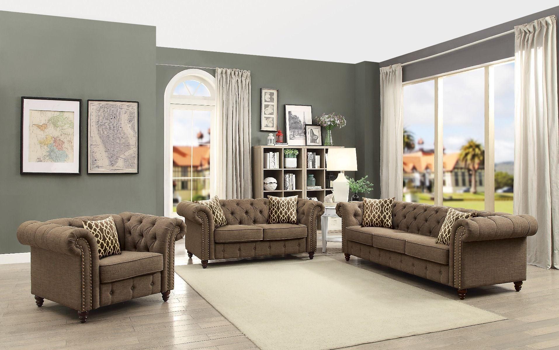 ACME Aurelia Sofa w/2 Pillows, Brown Linen 52425