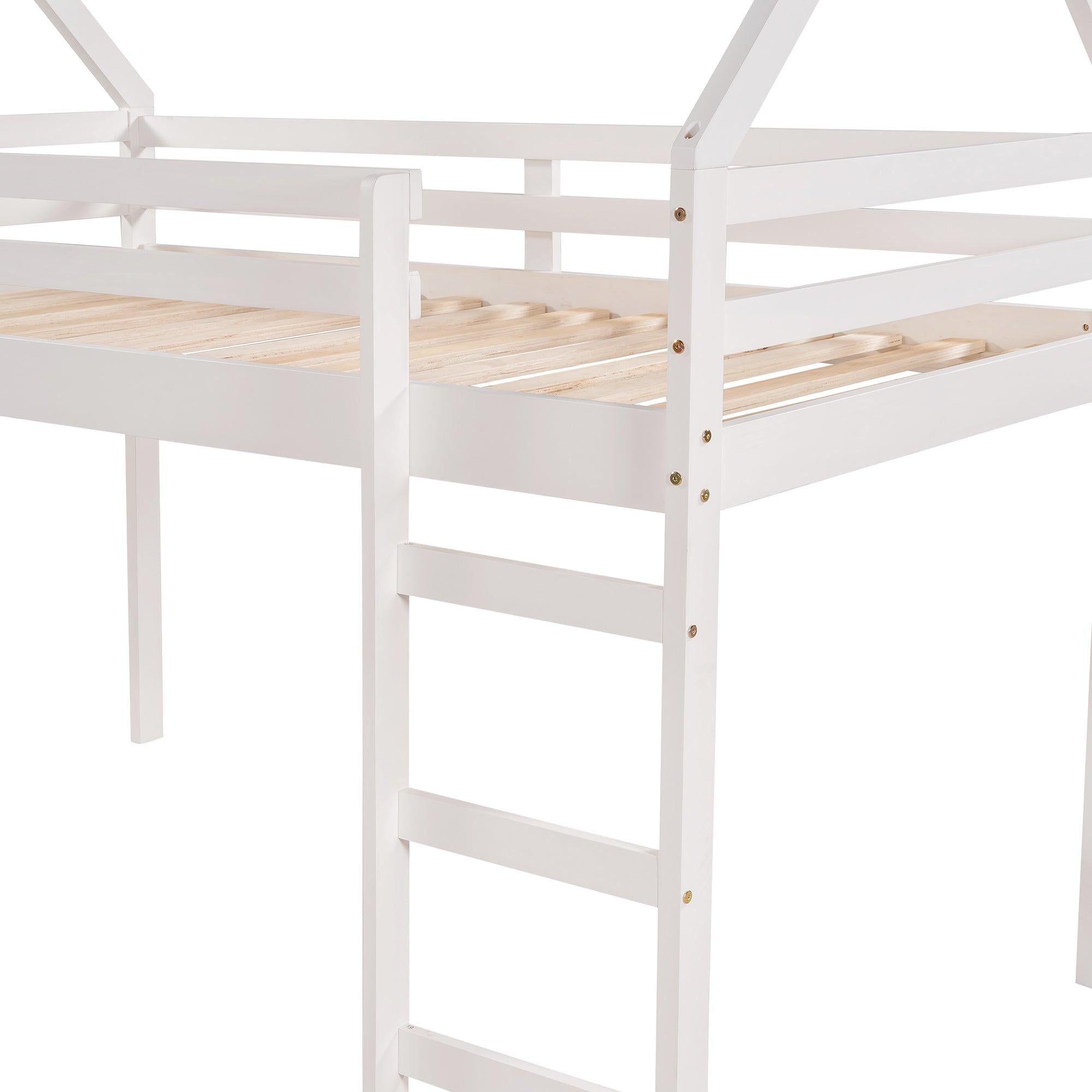 Twin Size Loft Bed with Slide, House Bed with Slide,White