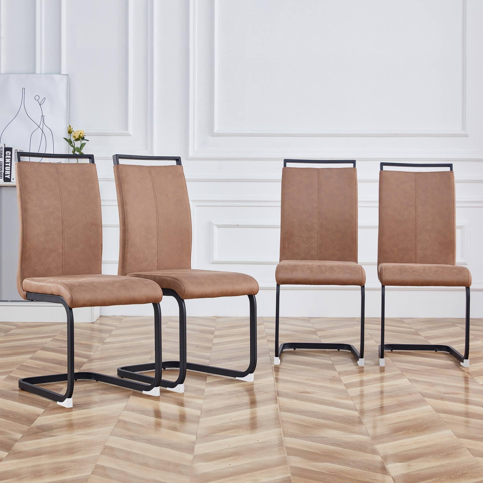 Modern Medieval Style Upholstered Brown Dining Chair Set of 4 and a Industrial Rectangular Wooden Dining Table 55.1 "W x 31.4" D x 29.9 "H